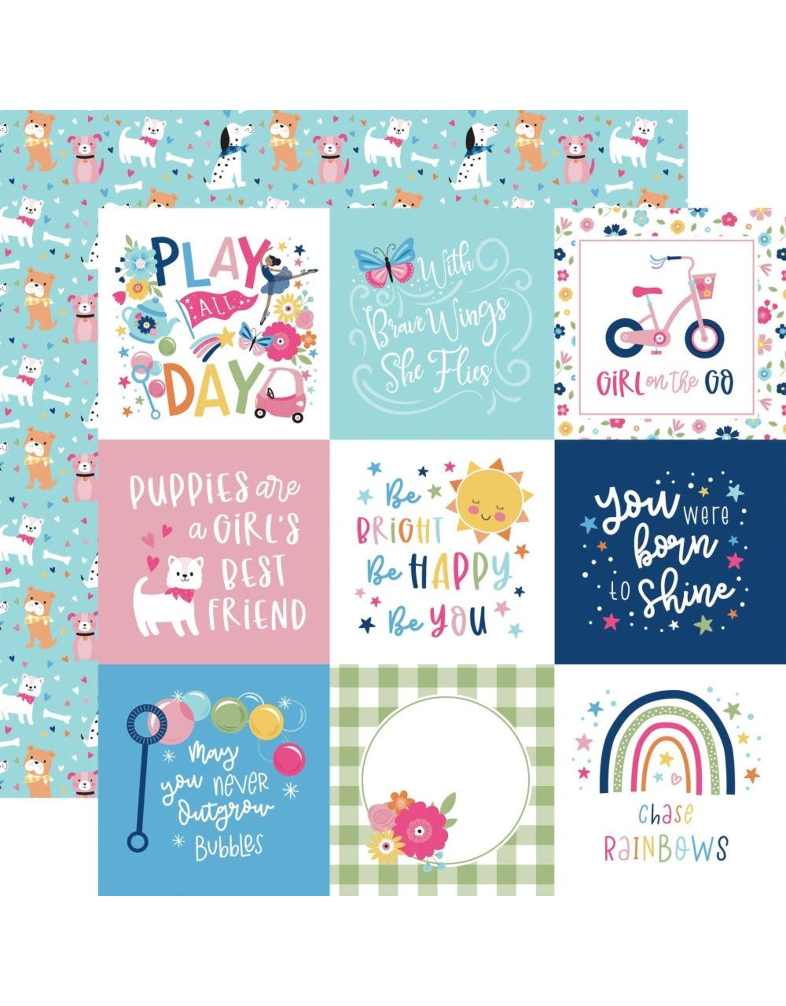 ECHO PARK PAPER ECHO PARK PLAY ALL DAY GIRL 4x4 JOURNALING CARDS 12x12 CARDSTOCK