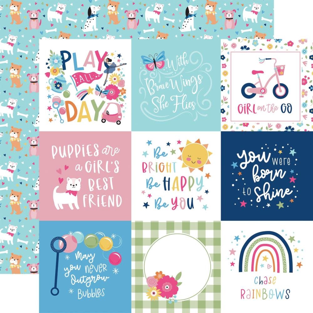 ECHO PARK PAPER ECHO PARK PLAY ALL DAY GIRL 4x4 JOURNALING CARDS 12x12 CARDSTOCK