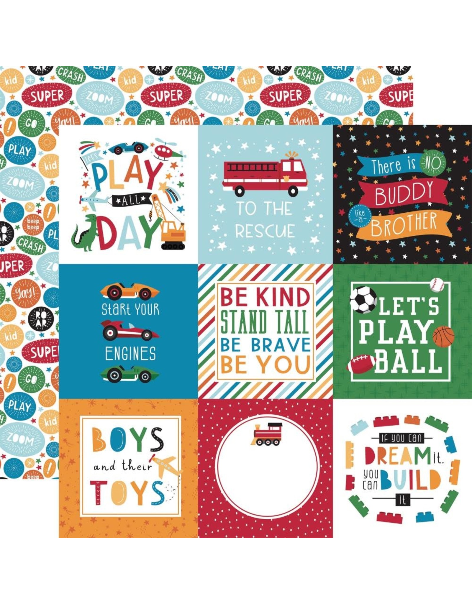 ECHO PARK PAPER ECHO PARK PLAY ALL DAY BOY 4x4 JOURNALING CARDS 12x12 CARDSTOCK