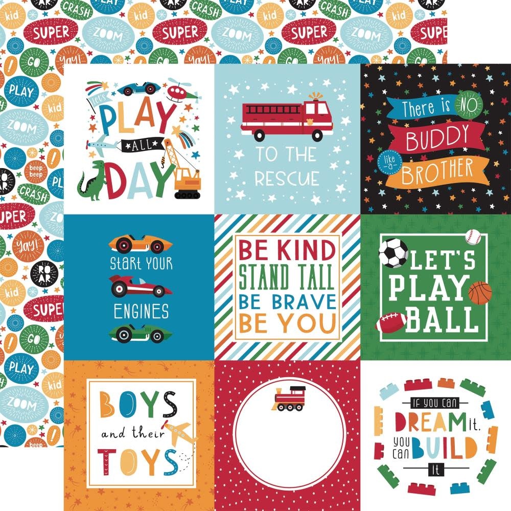 ECHO PARK PAPER ECHO PARK PLAY ALL DAY BOY 4x4 JOURNALING CARDS 12x12 CARDSTOCK