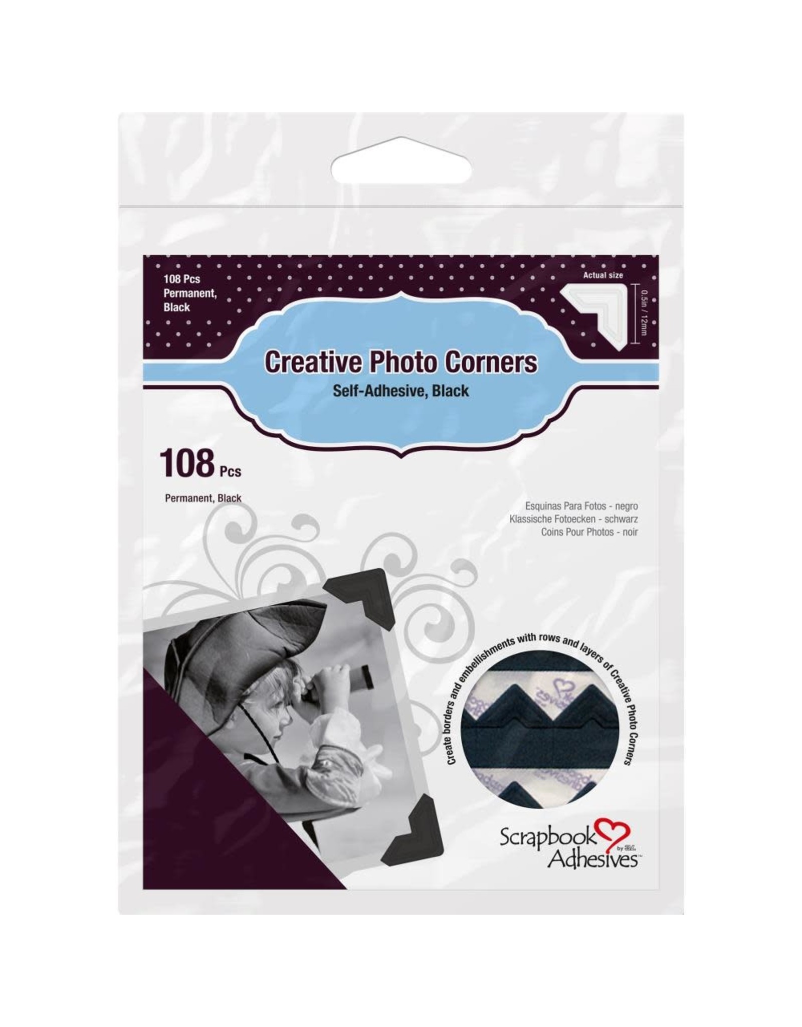 3L SCRAPBOOK ADHESIVES PHOTO CORNERS BLACK 108PKG