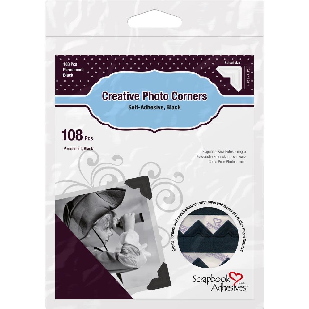3L SCRAPBOOK ADHESIVES PHOTO CORNERS BLACK 108PKG