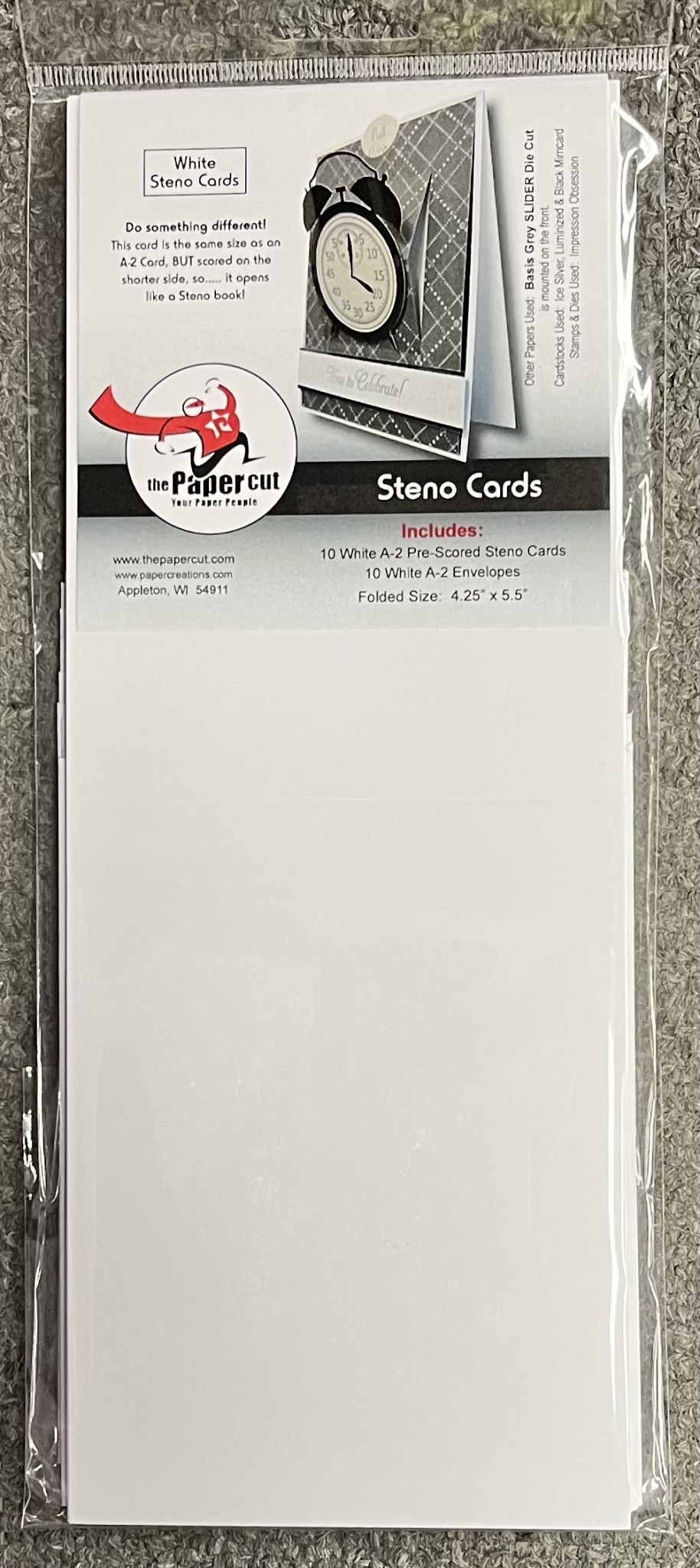 PAPER CUT THE PAPER CUT WHITE A2 PRE-SCORED STENO CARDS 4.25x5.5 FOLDED WITH A-2 ENVELOPES 10/PK