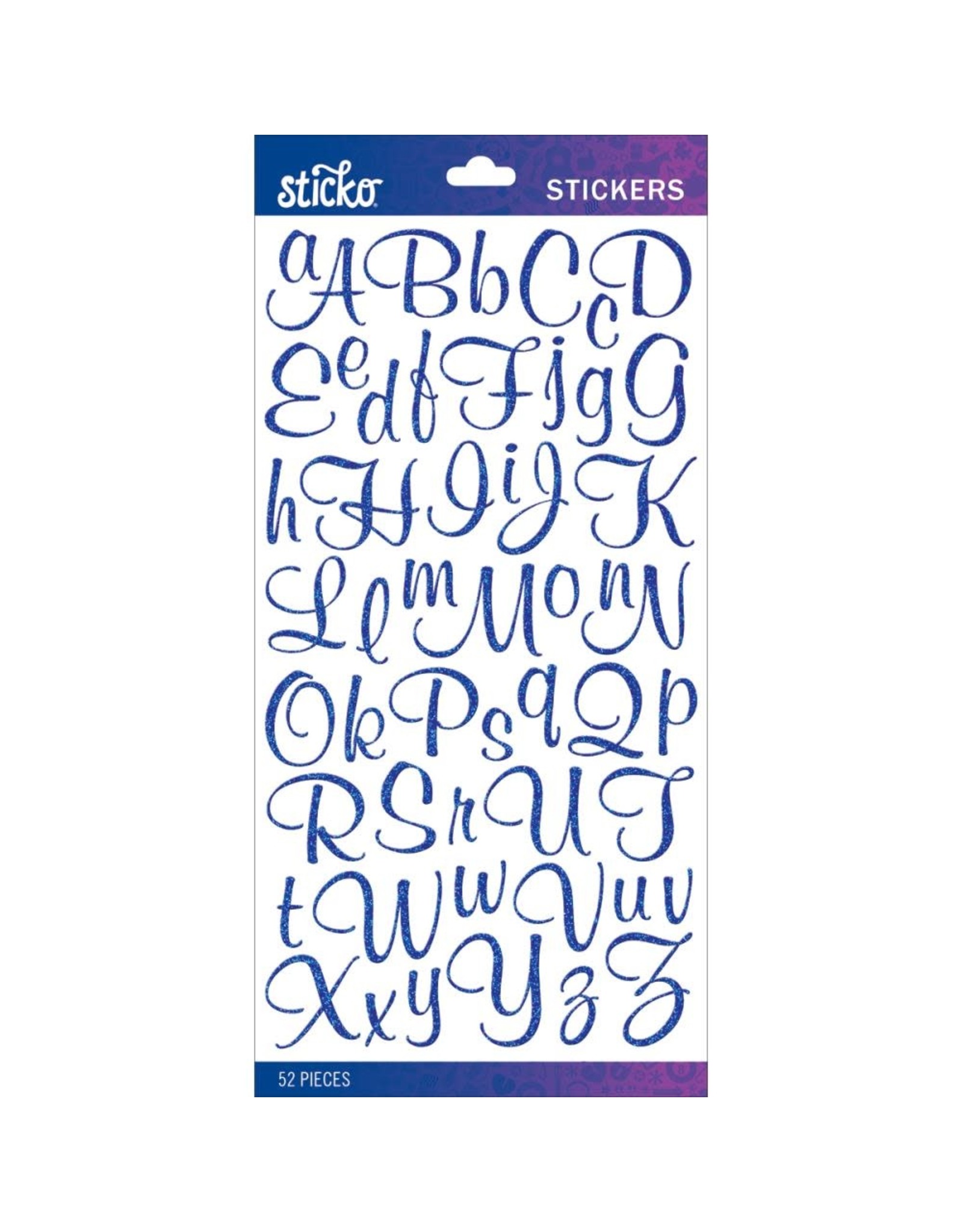 AMERICAN CRAFTS STICKO BLUE GLITTER MURAL SCRIPT GLITTER SMALL ALPHABET  STICKERS - Scrapbook Centrale