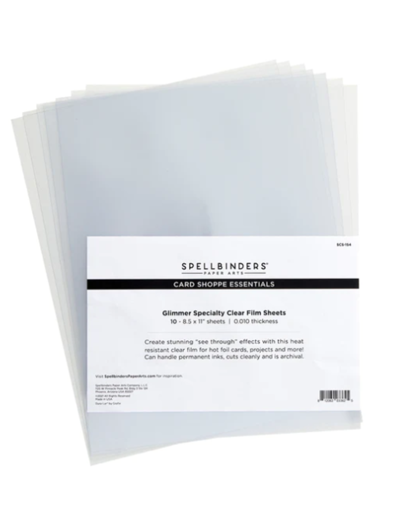 SPELLBINDERS SPELLBINDERS GLIMMER SPECIALITY CARD SHOPPE ESSENTIALS CLEAR FILM SHEETS 8.5x11 10/PK