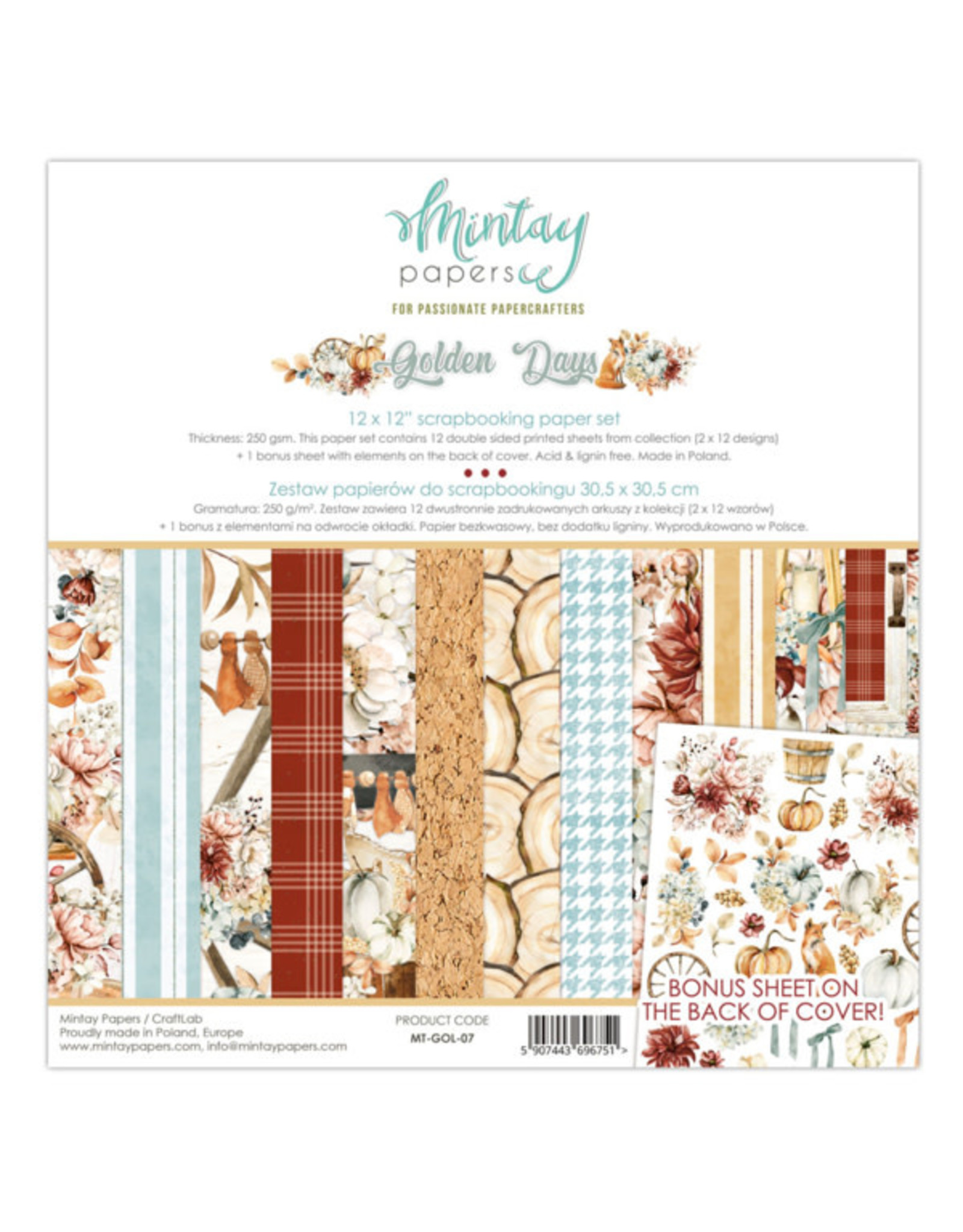 MINTAY MINTAY GOLDEN DAYS COLLECTION PACK 12'' X 12'' 12 SHEETS + BONUS CUTOUTS