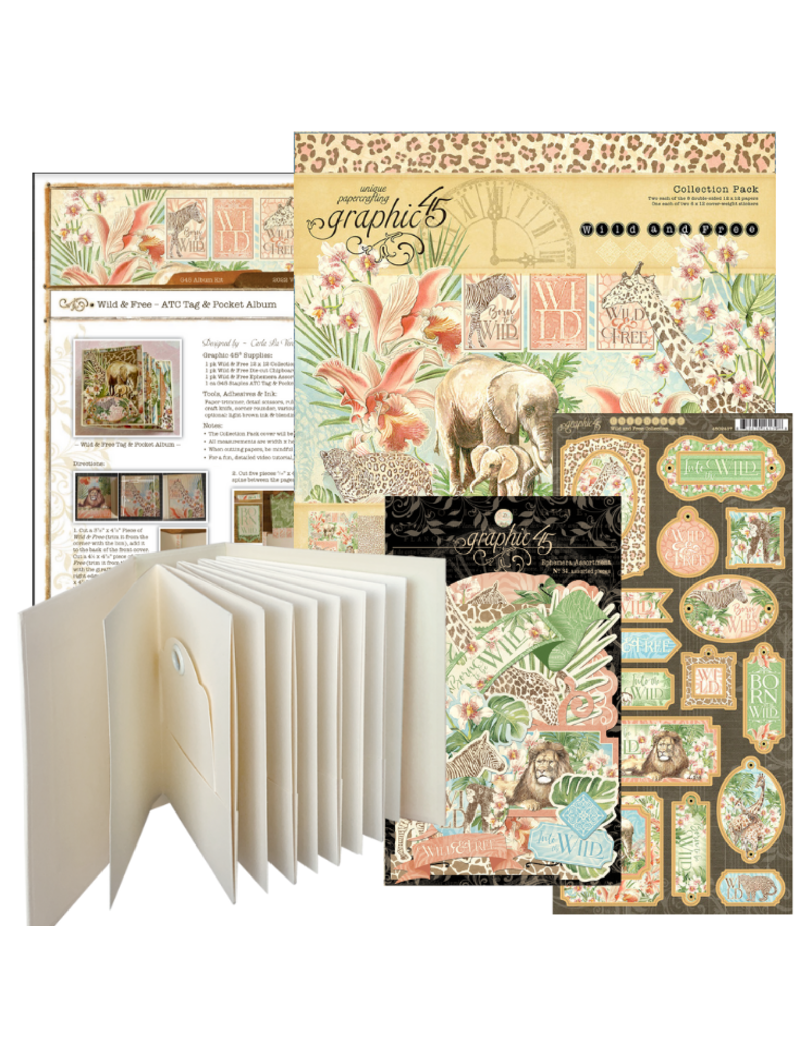 GRAPHIC 45 GRAPHIC 45 ALBUM KIT JUNE 2022 WILD & FREE - ATC TAG & POCKET ALBUM