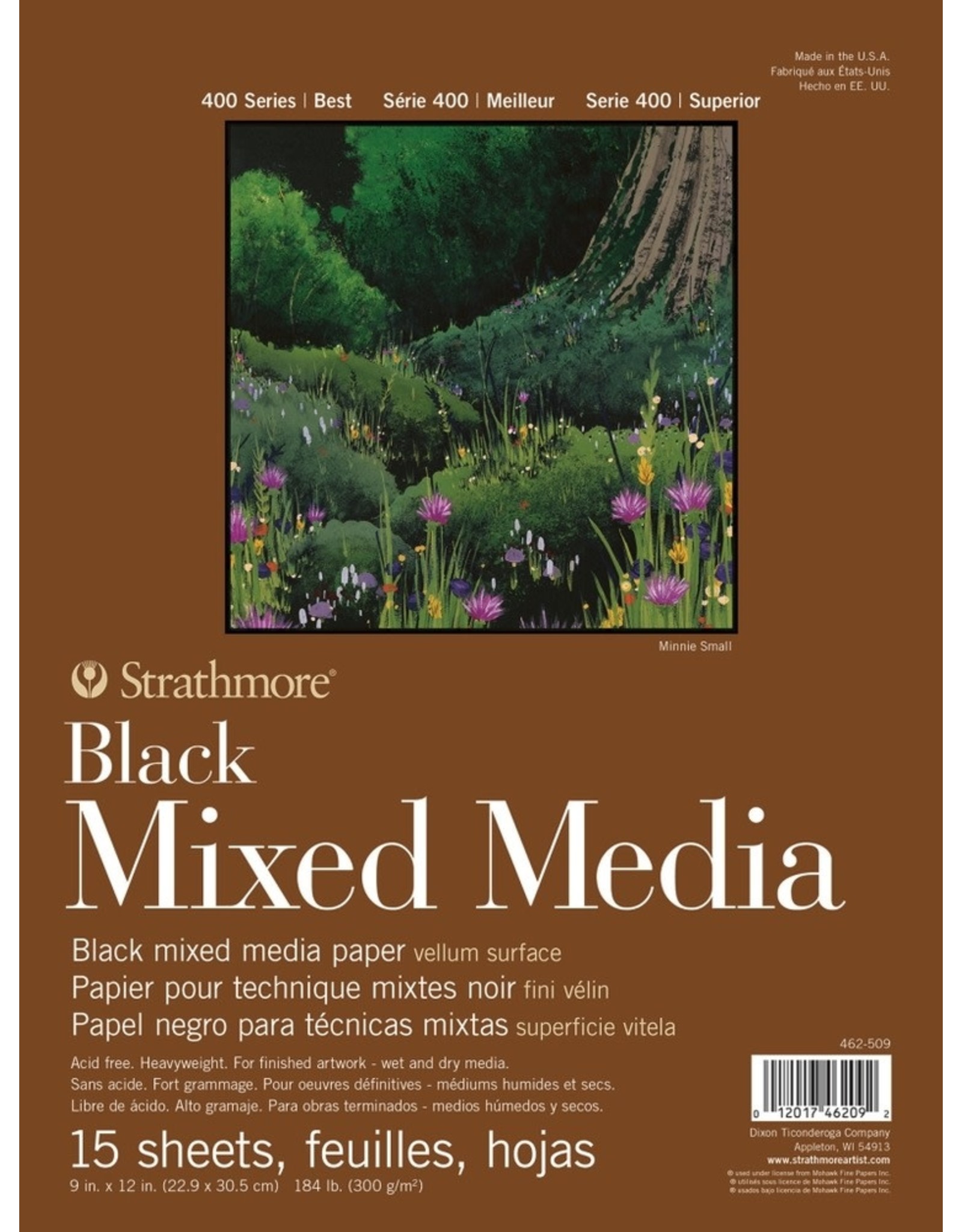 STRATHMORE STRATHMORE VELLUM SURFACE BLACK MIXED MEDIA 9x12 PAPER PAD 15 SHEETS