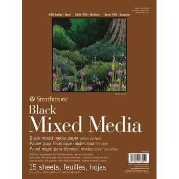 STRATHMORE VELLUM SURFACE BLACK MIXED MEDIA 9x12 PAPER PAD 15 SHEETS