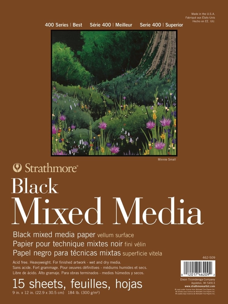 STRATHMORE STRATHMORE VELLUM SURFACE BLACK MIXED MEDIA 9x12 PAPER PAD 15 SHEETS