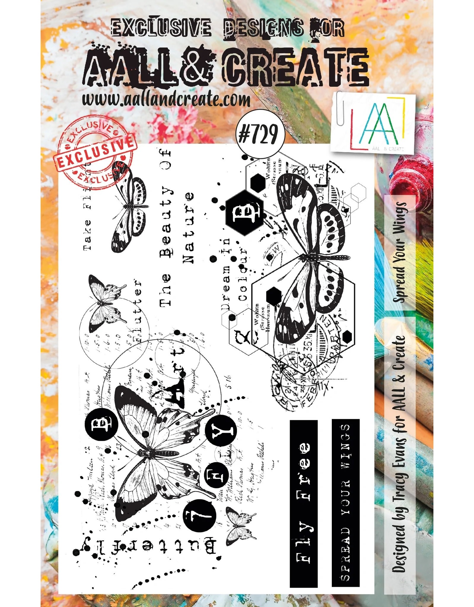 AALL & CREATE AALL & CREATE TRACY EVANS #729 SPREAD YOUR WINGS A5 ACRYLIC STAMP SET