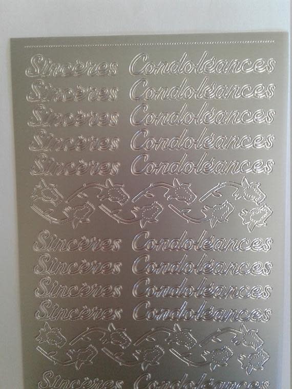 STARFORM STARFORM SINCERE CONDOLEANCES SILVER PEEL OFFS DECO STICKERS