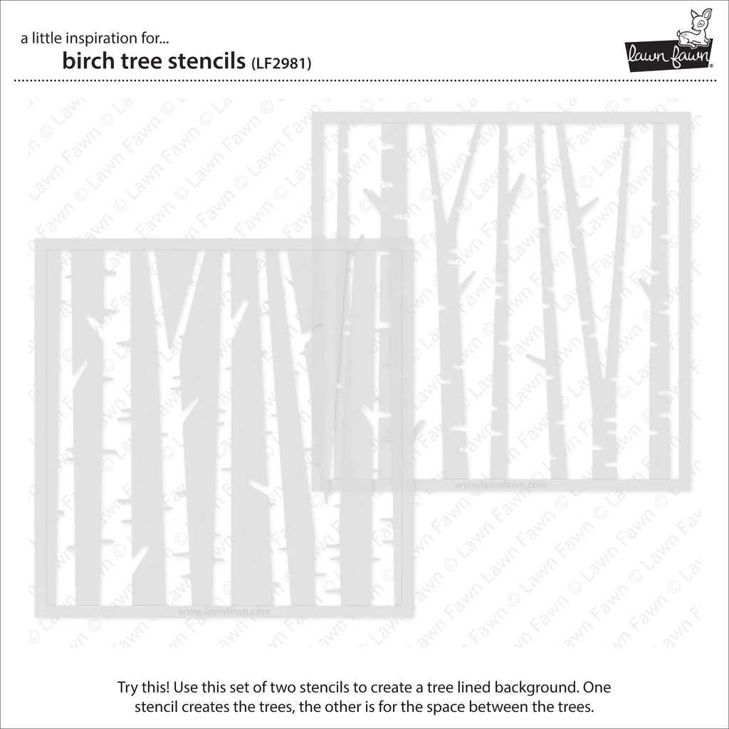 LAWN FAWN LAWN FAWN LAWN CLIPPINGS BIRCH TREE 6x6  STENCIL SET 2/PK