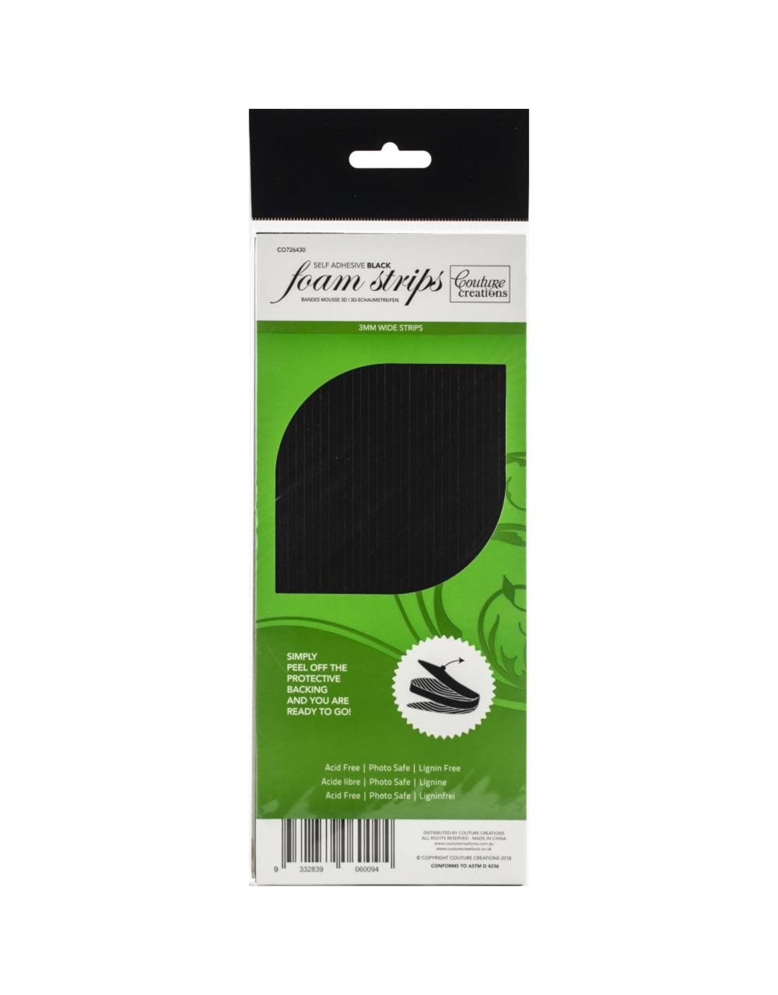 COUTURE CREATIONS COUTURE CREATIONS BLACK 3D ADHESIVE FOAM STRIPS