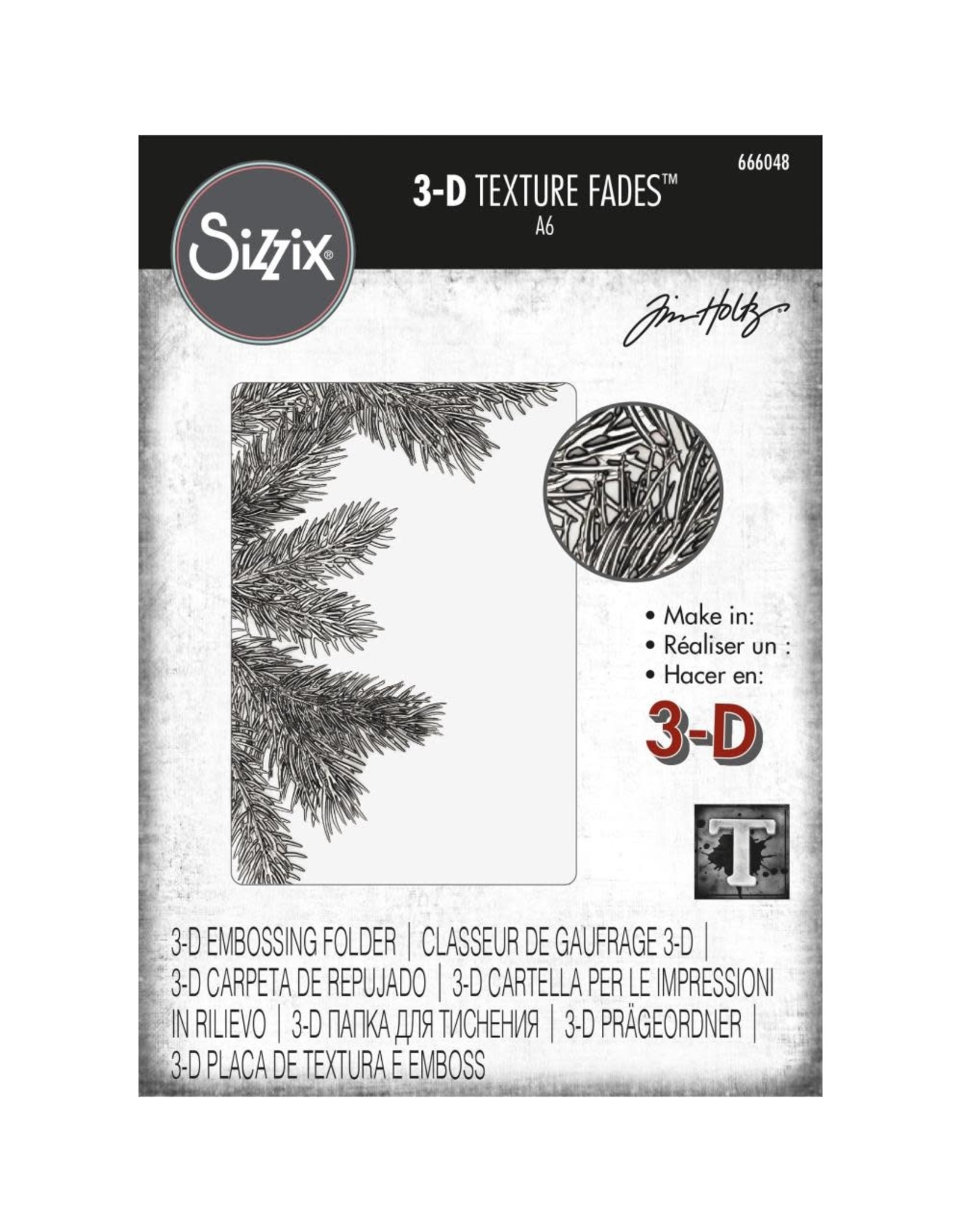 SIZZIX TIM HOLTZ 3D TEXTURE FADES PINE BRANCHES A6 EMBOSSING FOLDER