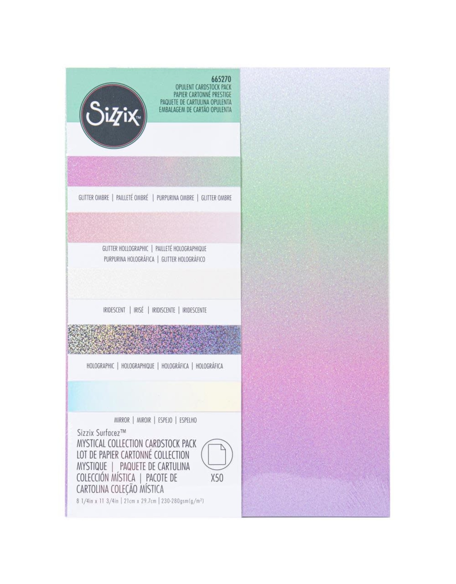 SIZZIX SIZZIX MYSTICAL COLLECTION OPULENT CARDSTOCK PACK 5 TYPES/50 SHEETS
