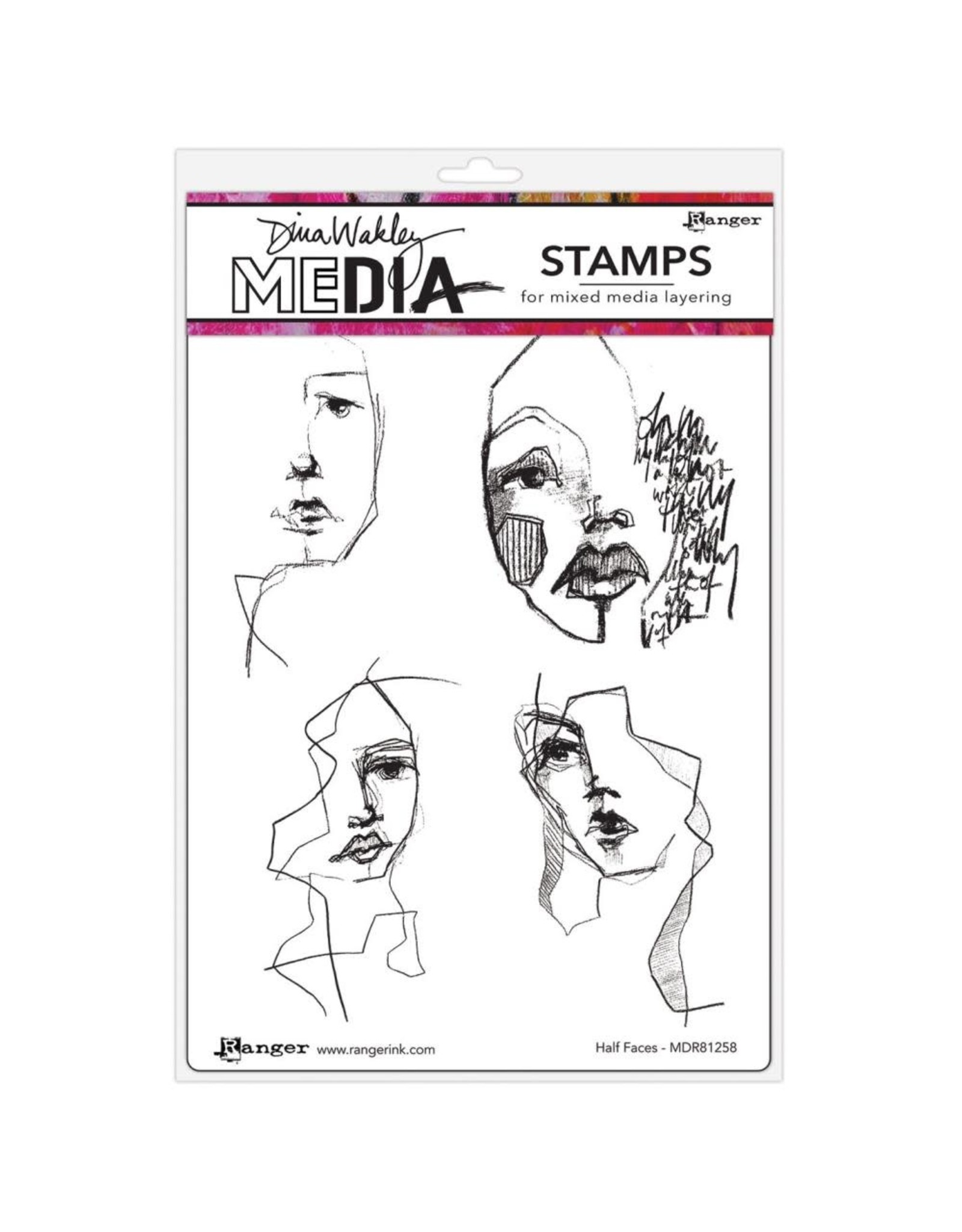 RANGER RANGER DINA WAKLEY MEDIA HALF FACES CLING STAMP SET