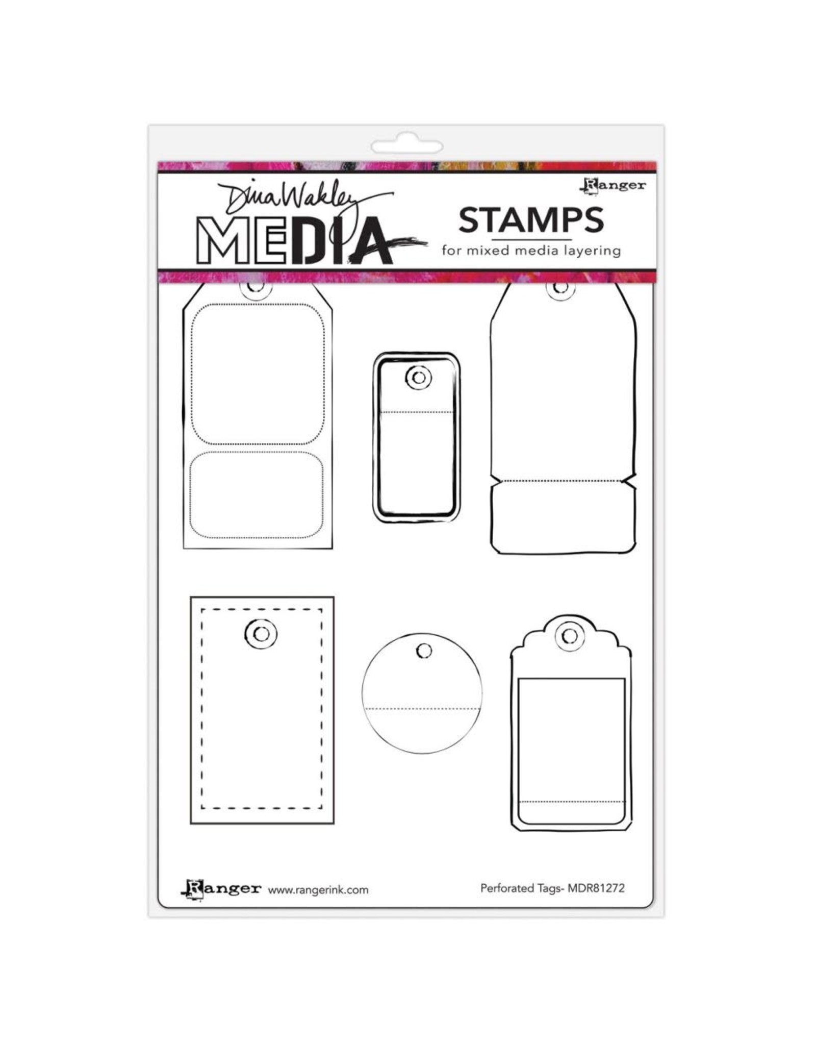 RANGER RANGER DINA WAKLEY MEDIA PERFORATED TAGS CLING STAMP SET