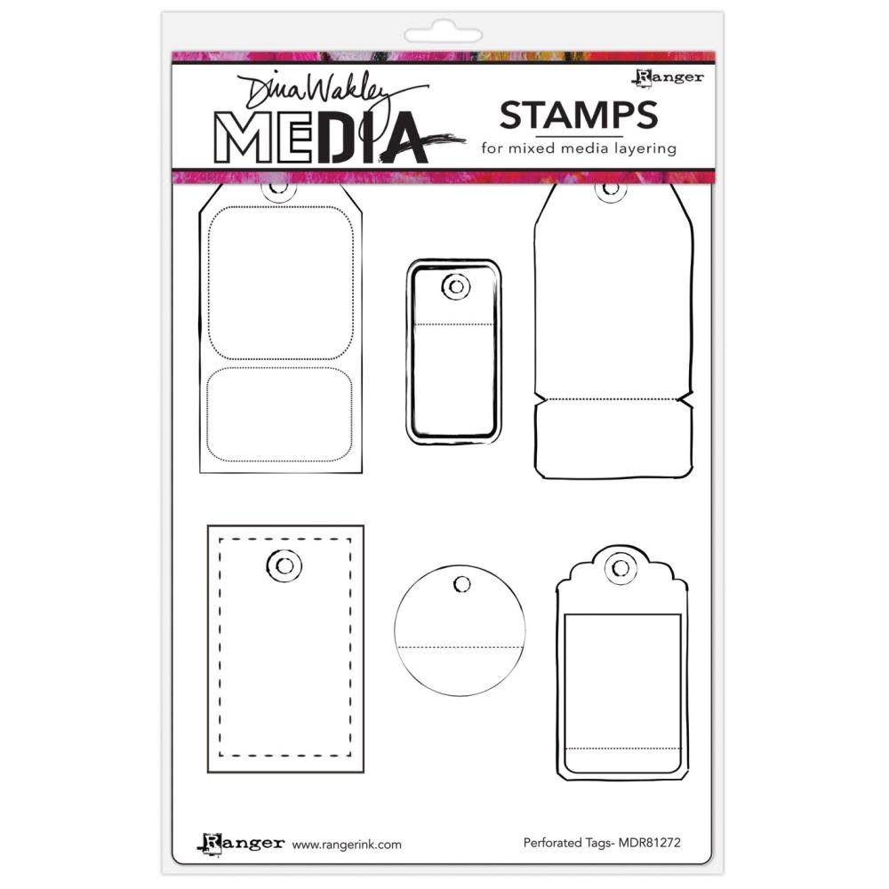 RANGER RANGER DINA WAKLEY MEDIA PERFORATED TAGS CLING STAMP SET