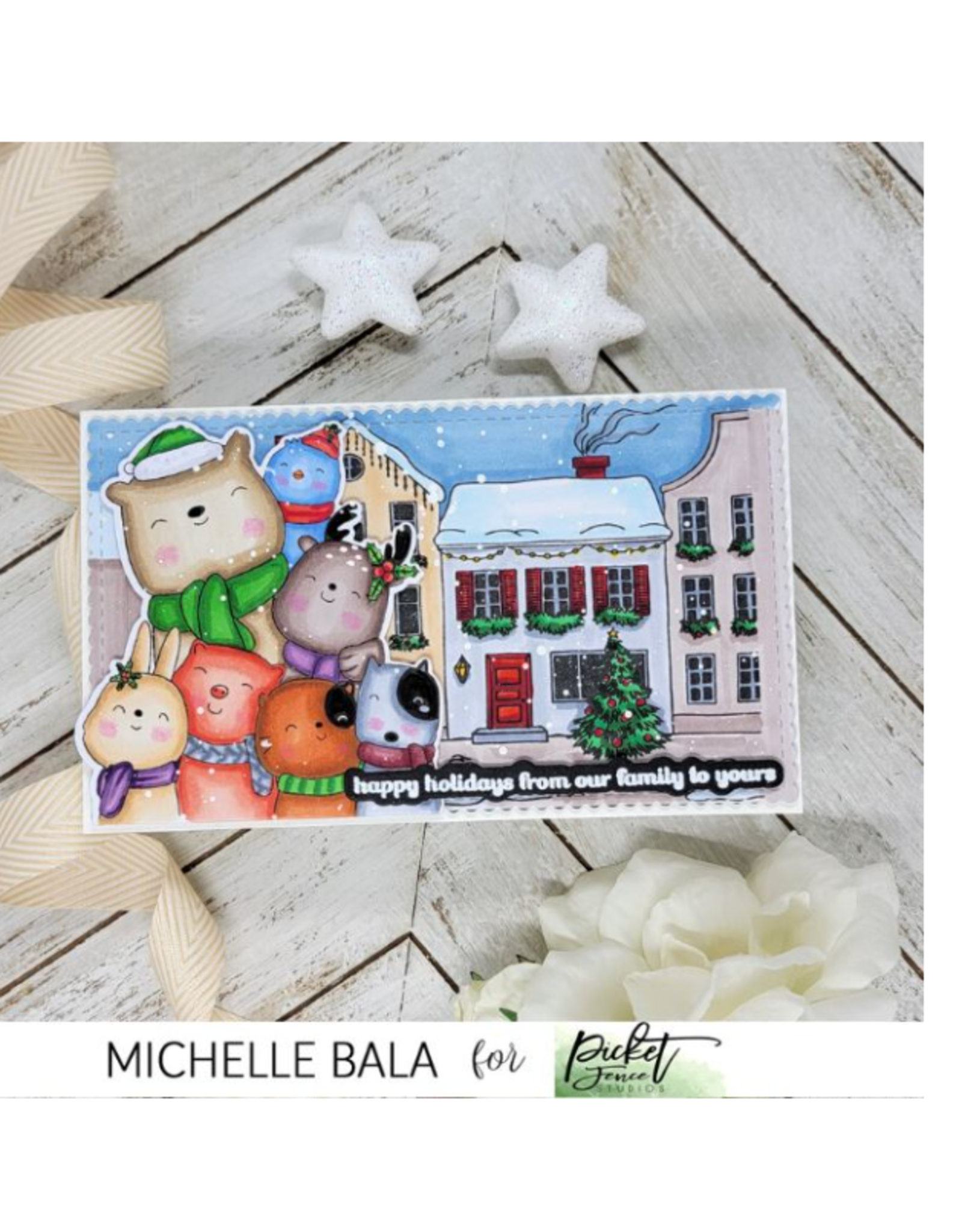 PICKET FENCE PICKET FENCE STUDIOS AN ANIMAL CRACKERS CHRISTMAS HELLO COORDINATING DIE SET
