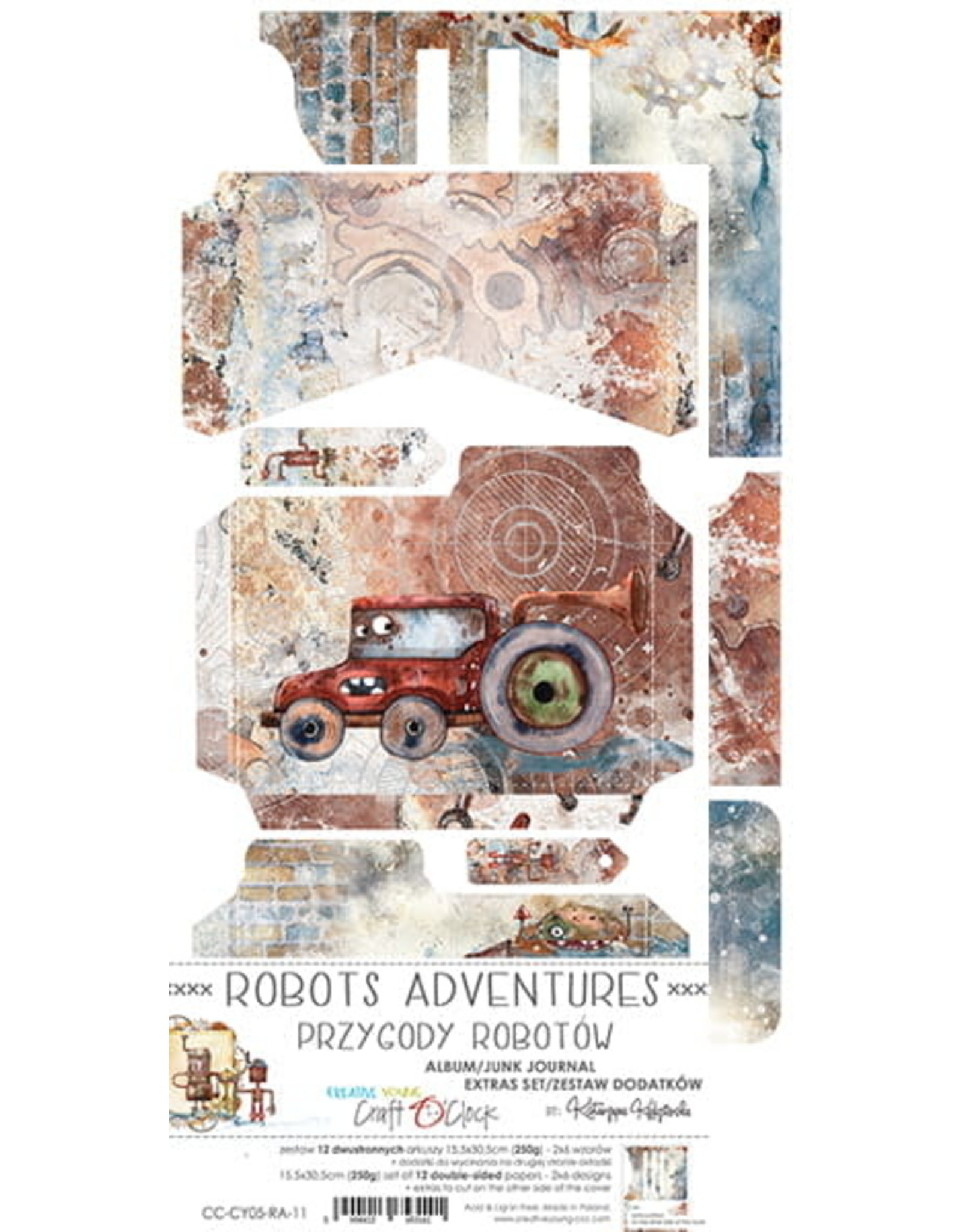 CRAFT O'CLOCK CRAFT O'CLOCK ROBOTS ADVENTURES 6x12 JUNK JOURNAL EXTRAS TO CUT COLLECTION PACK 12 SHEETS