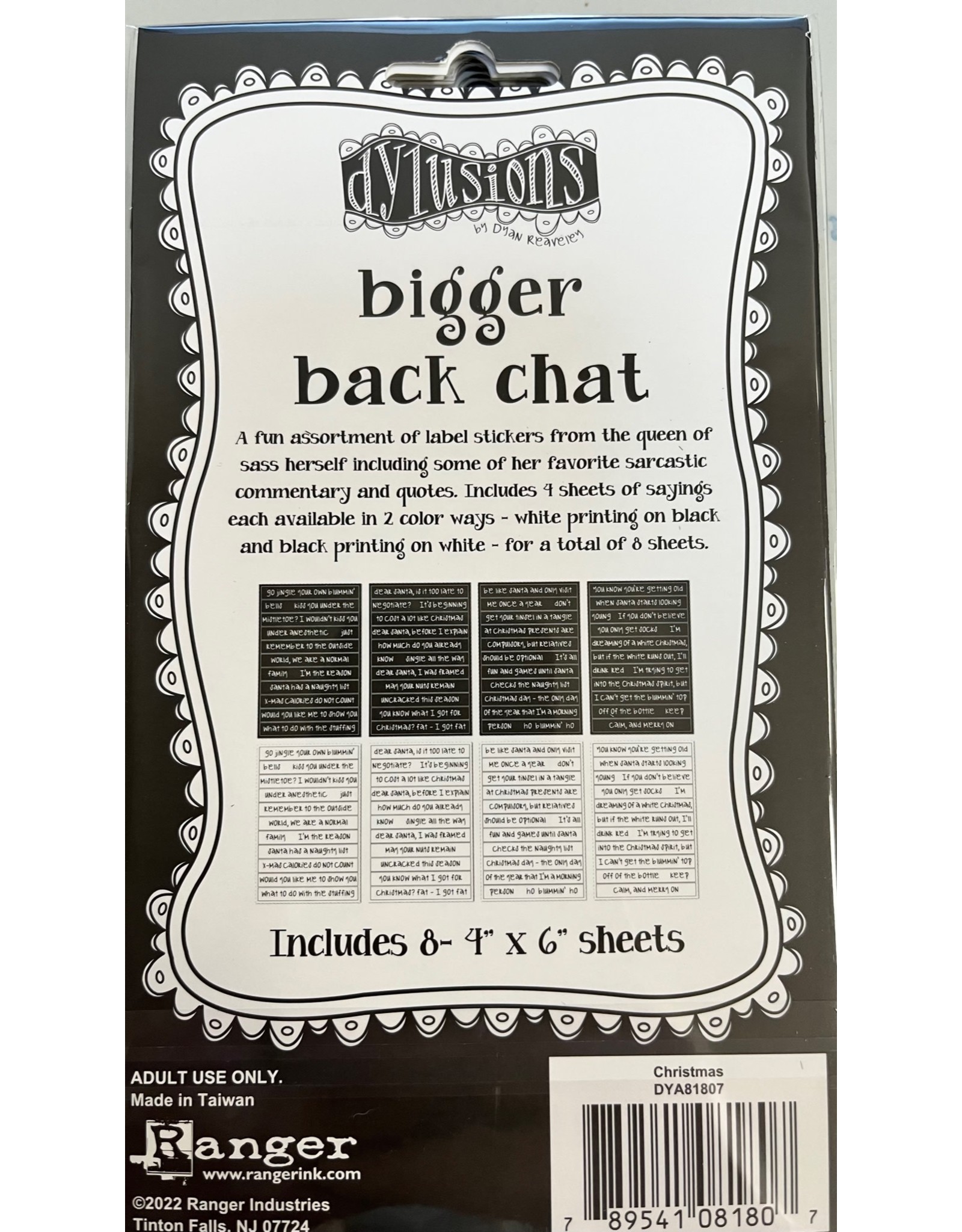 RANGER DYLUSIONS STICKERS CHRISTMAS BIGGER BACK CHAT STICKERS