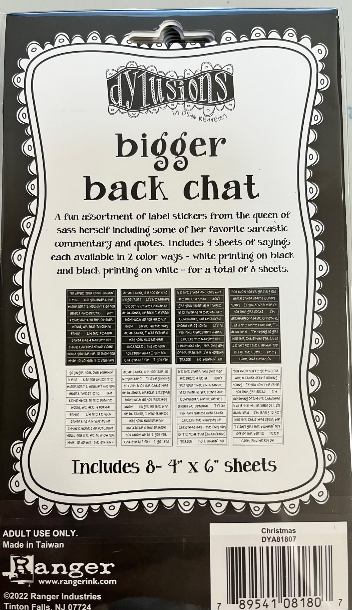 RANGER DYLUSIONS STICKERS CHRISTMAS BIGGER BACK CHAT STICKERS