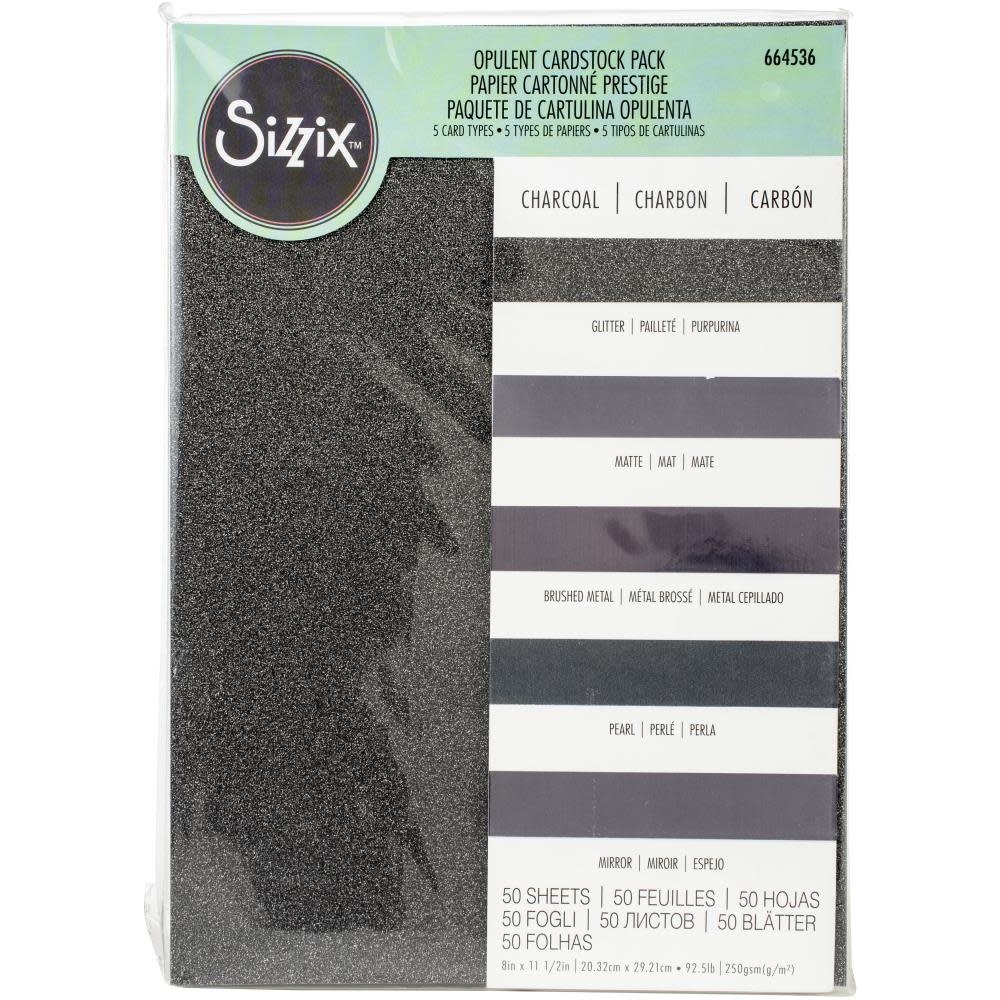 SIZZIX SIZZIX CHARCOAL OPULENT CARDSTOCK PACK 5 TYPES/50 SHEETS