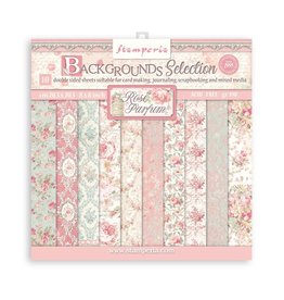 STAMPERIA STAMPERIA ROSE PARFUM BACKGROUNDS SELECTION 8x8 PAPER PACK 10 SHEETS