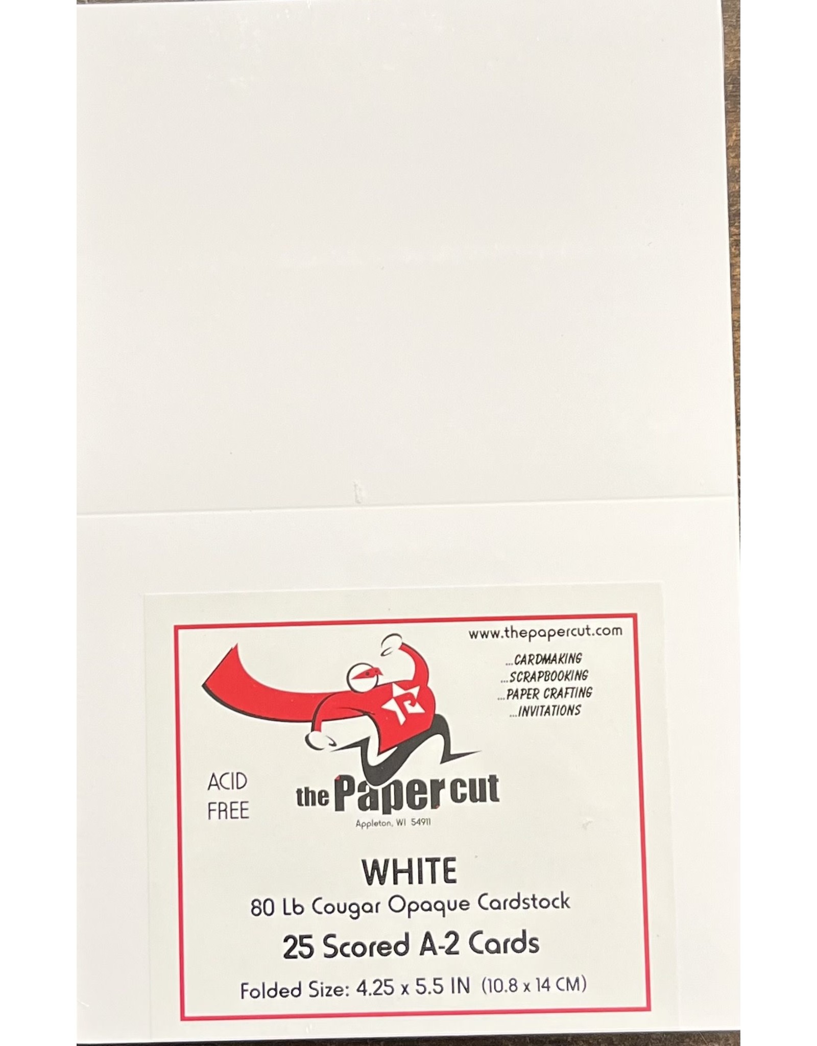 PAPER CUT THE PAPER CUT 25 SCORED A-2 WHITE COUGAR OPAQUE 80lb GREETING CARDS 4.25x5.5 FOLDED