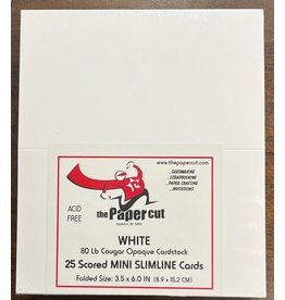 PAPER CUT THE PAPER CUT 25 SCORED MINI SLIMLINE WHITE COUGAR OPAQUE 80lb CARDS  3.5x6 FOLDED