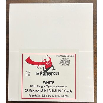 PAPER CUT THE PAPER CUT 25 SCORED MINI SLIMLINE WHITE COUGAR OPAQUE 80lb CARDS  3.5x6 FOLDED