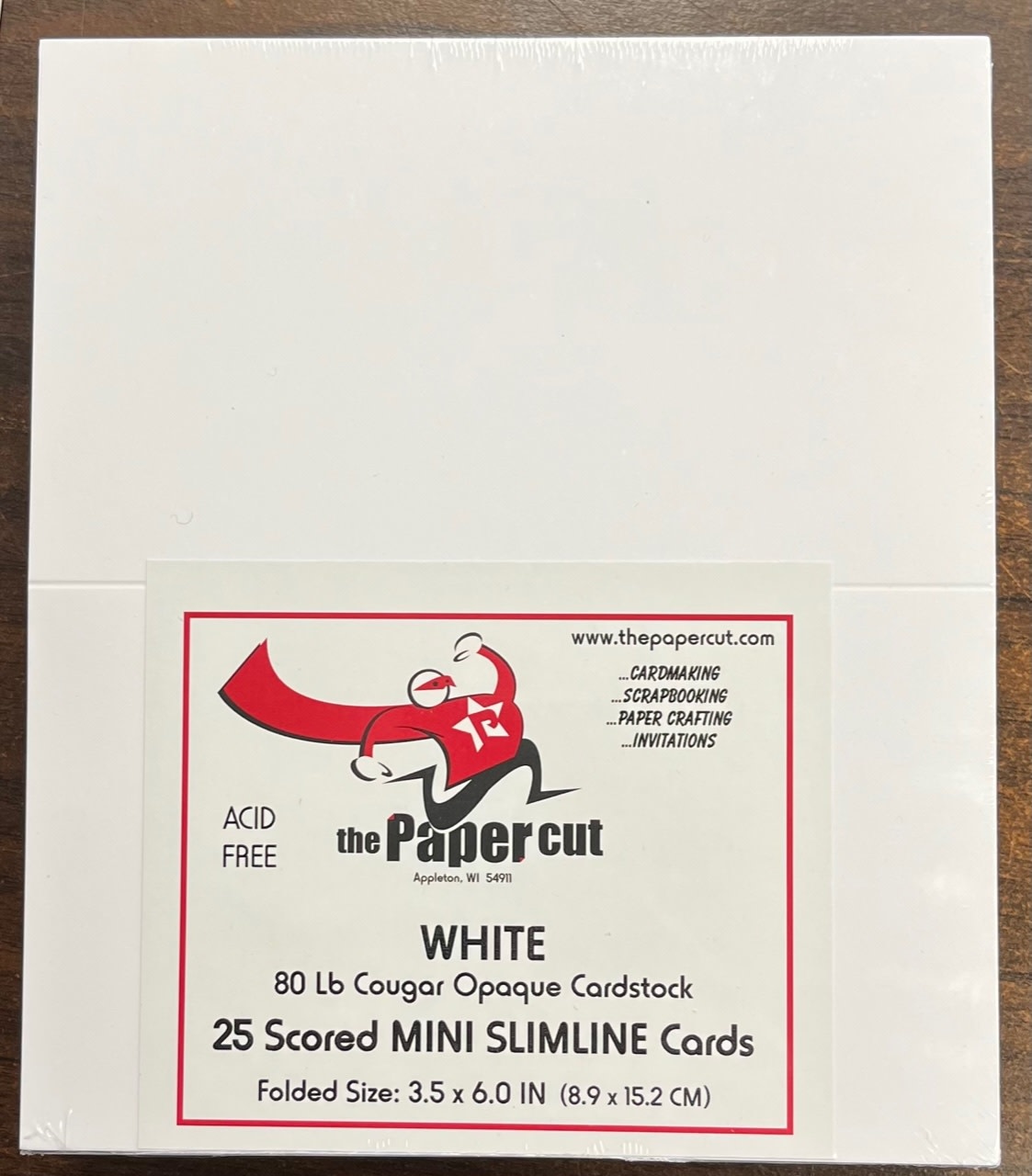 PAPER CUT THE PAPER CUT 25 SCORED MINI SLIMLINE WHITE COUGAR OPAQUE 80lb CARDS  3.5x6 FOLDED