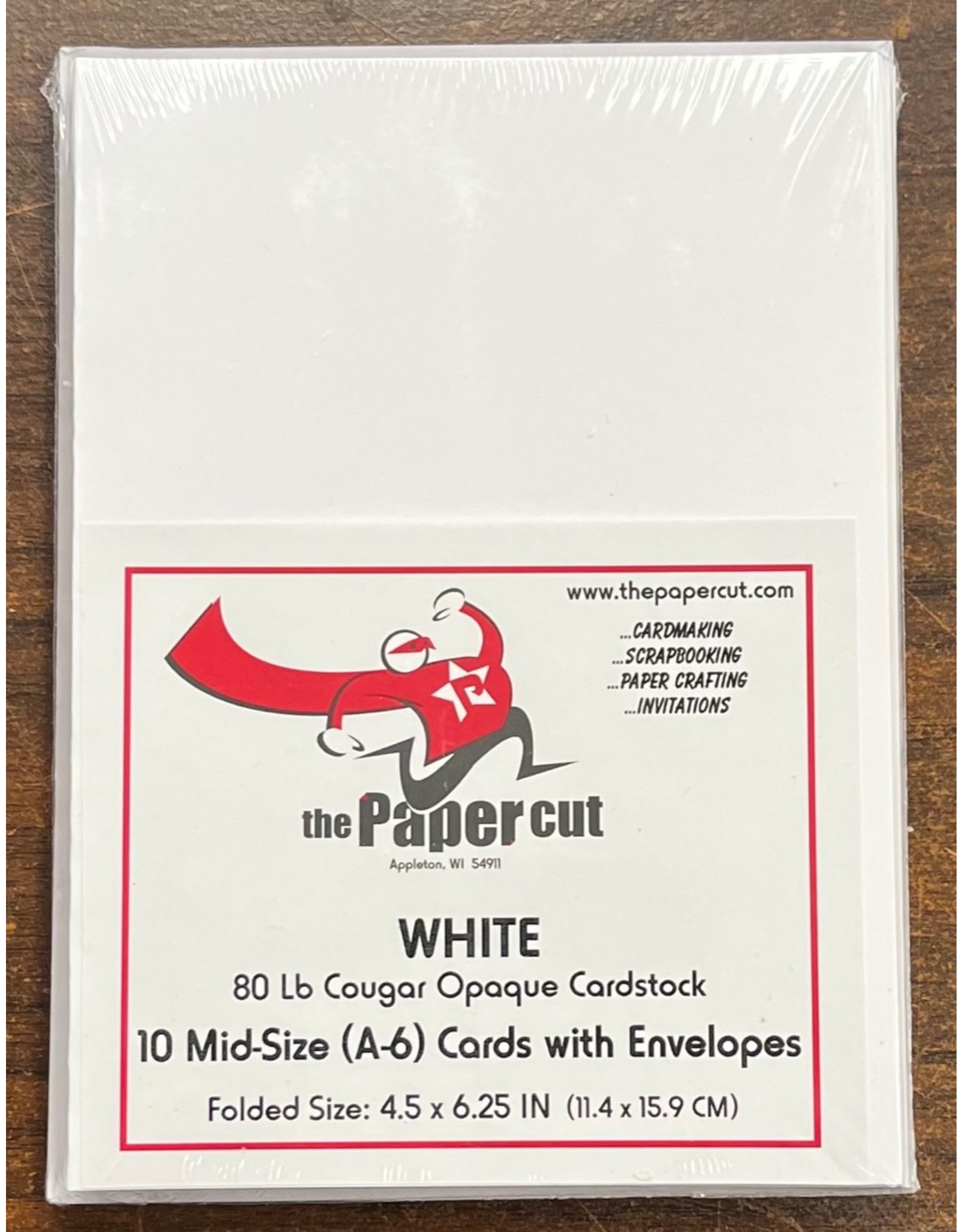 PAPER CUT THE PAPER CUT 10 MID-SIZE (A-6) WHITE COUGAR OPAQUE 80lb CARDS WITH ENVELOPES