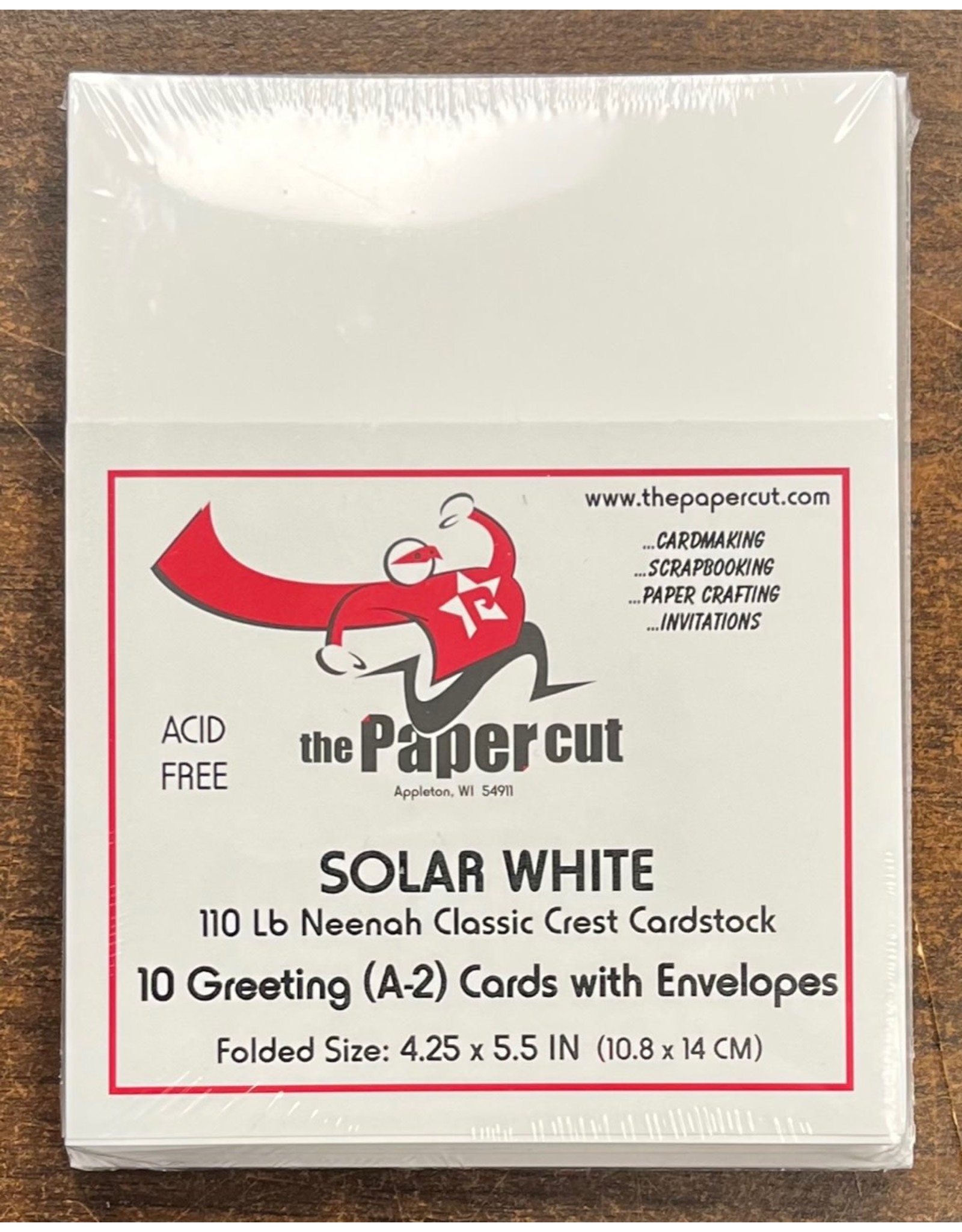 The Paper Cut: Neenah Classic Crest<br>110 Lb. Solar White<br>Greeting CARD  A-2, Scored