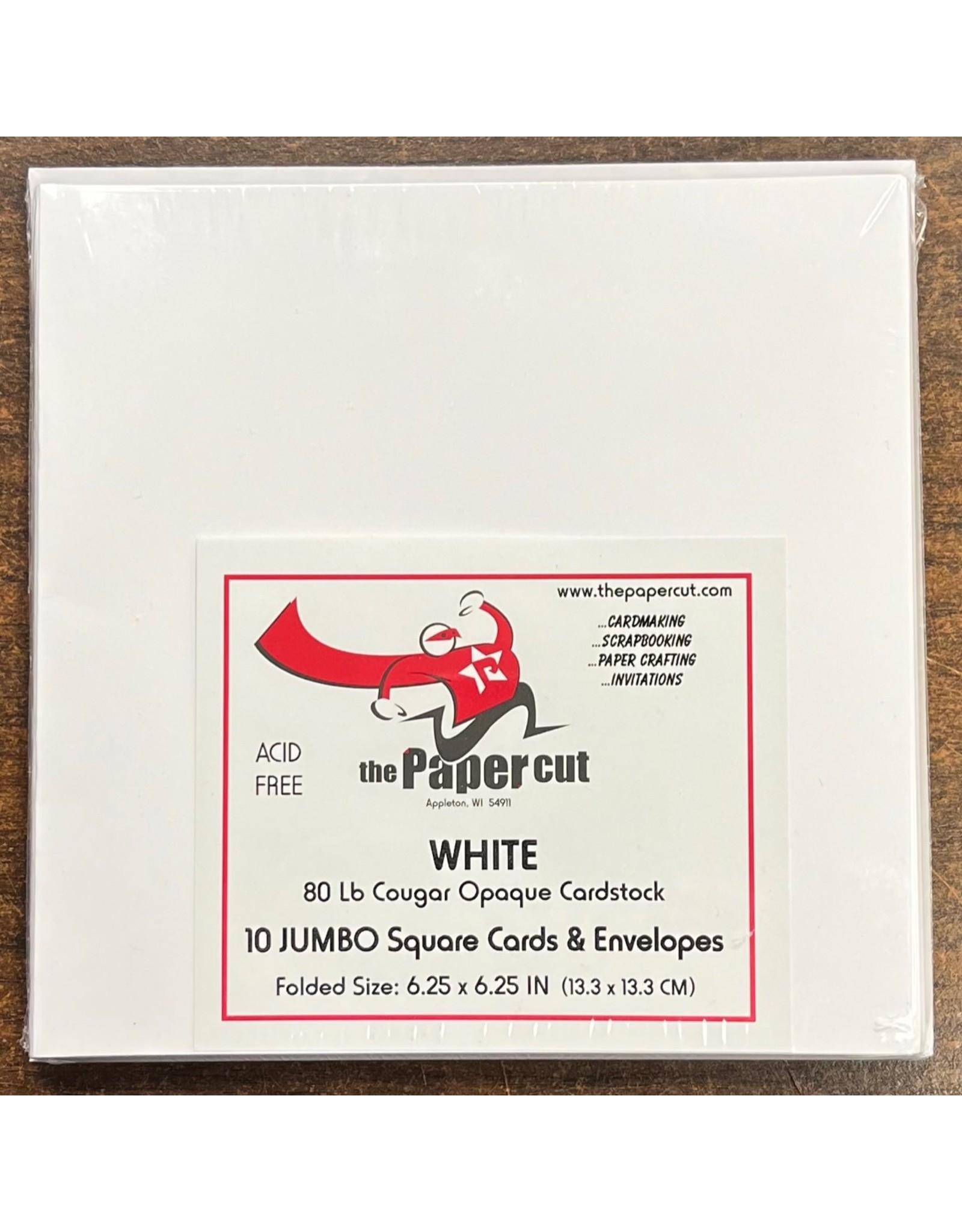 PAPER CUT THE PAPER CUT 10 JUMBO SQUARE WHITE COUGAR OPAQUE 80lb CARDS WITH ENVELOPES 6.25x6.25 FOLDED