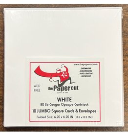 PAPER CUT THE PAPER CUT 10 JUMBO SQUARE WHITE COUGAR OPAQUE 80lb CARDS WITH ENVELOPES 6.25x6.25 FOLDED