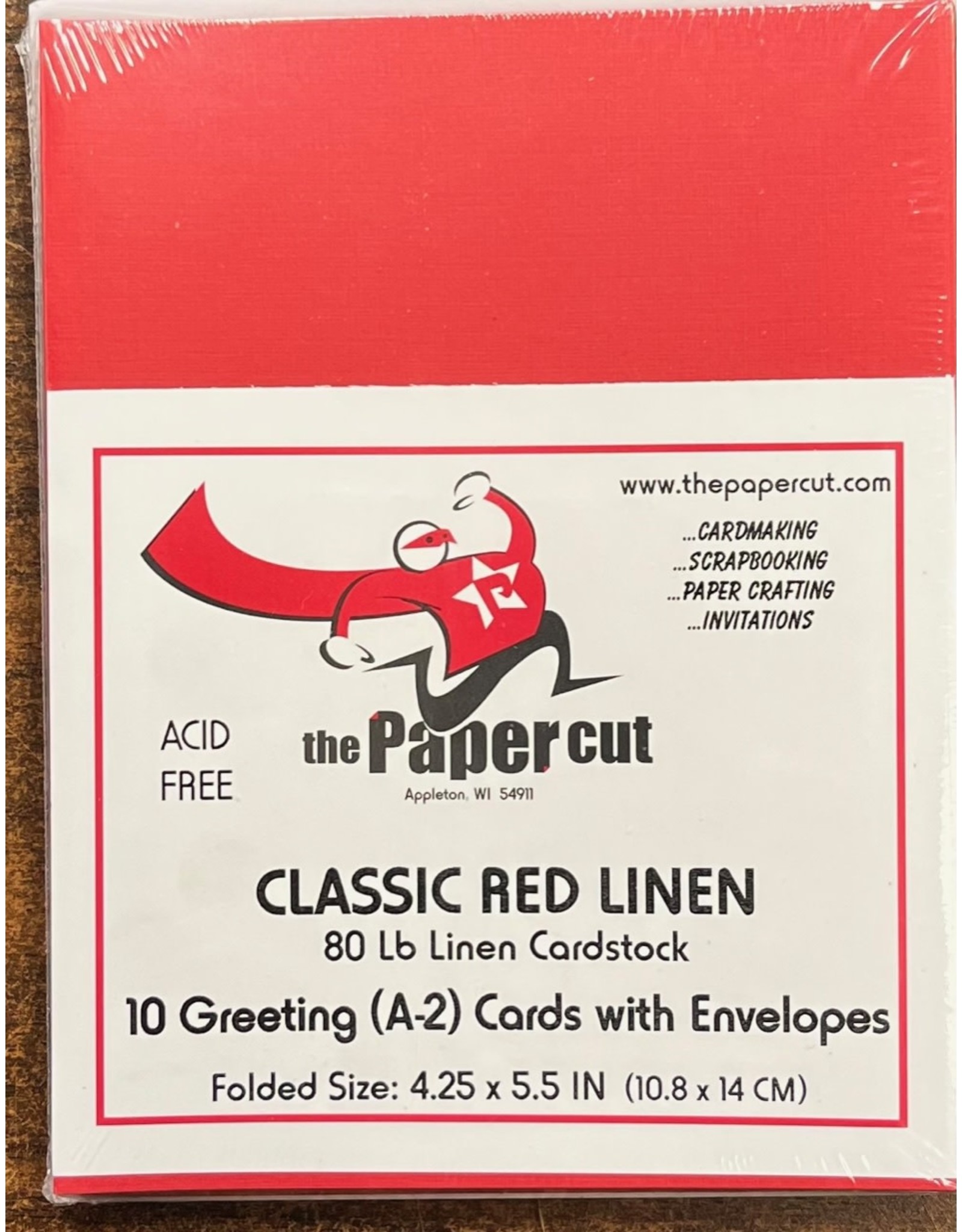 PAPER CUT THE PAPER CUT 10 GREETING (A-2) CLASSIC RED LINEN 80 lb CARDS WITH ENVELOPES 4.25x5.5 FOLDED