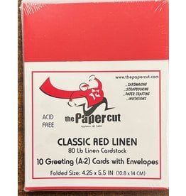 PAPER CUT THE PAPER CUT 10 GREETING (A-2) CLASSIC RED LINEN 80 lb CARDS WITH ENVELOPES 4.25x5.5 FOLDED