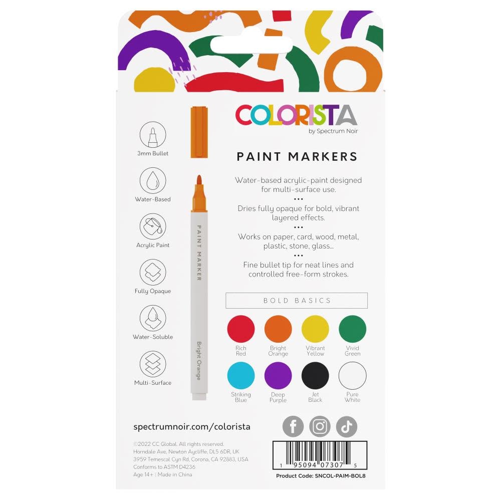 SPECTRUM NOIR COLORISTA BOLD BASICS PAINT MARKERS 8/PK