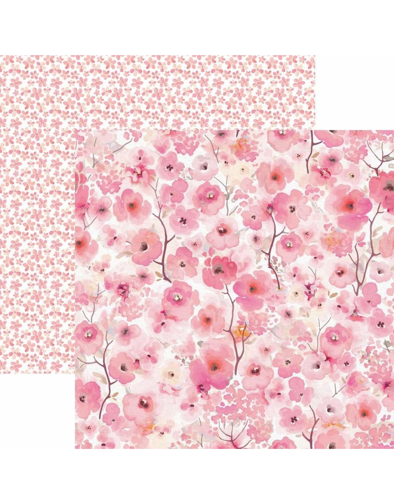 PAPER HOUSE PRODUCTIONS PAPER HOUSE PINK WATERCOLOR FLORAL 12X12 CARDSTOCK