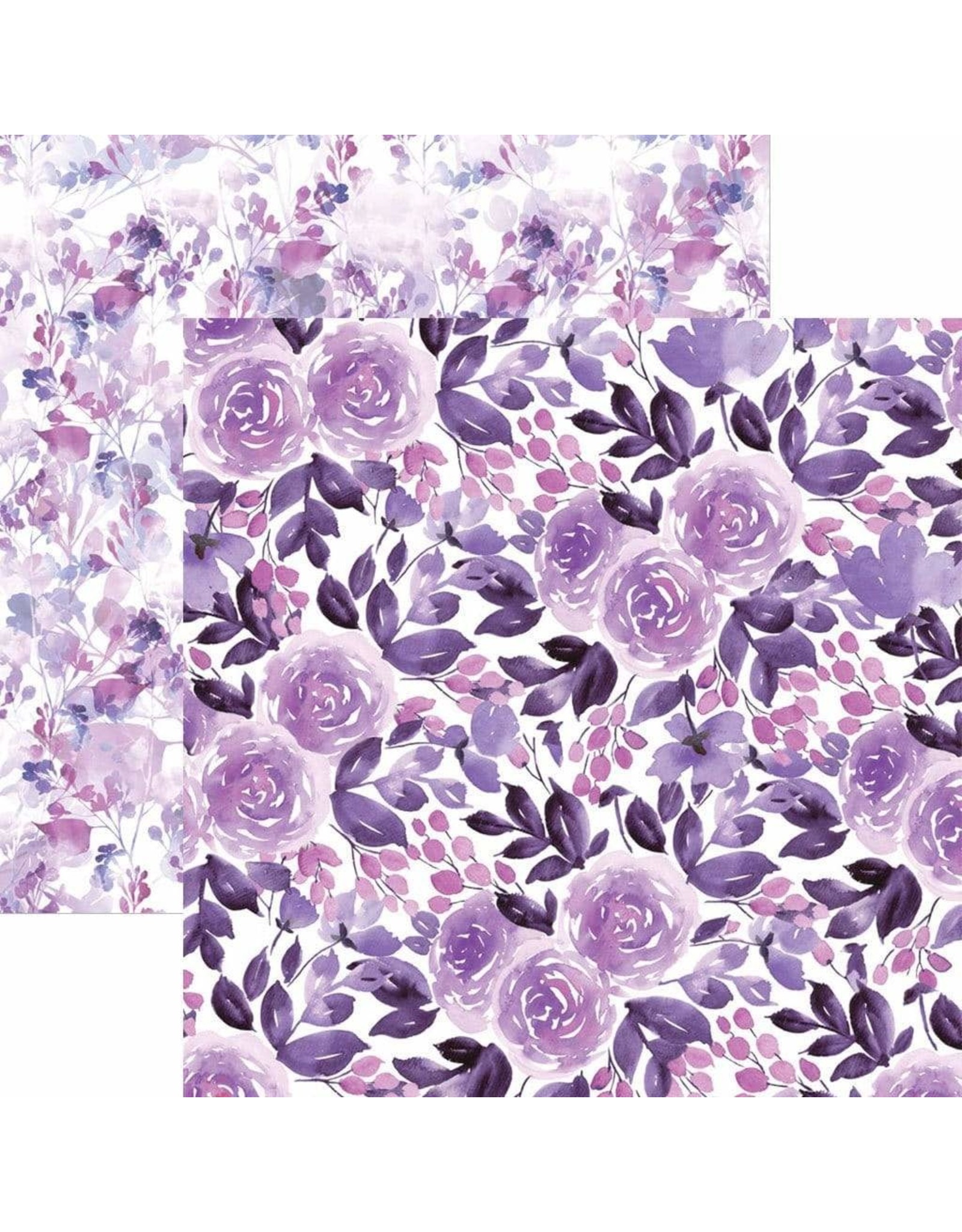 PAPER HOUSE PRODUCTIONS PAPER HOUSE PURPLE WATERCOLOR FLORAL 12X12 CARDSTOCK