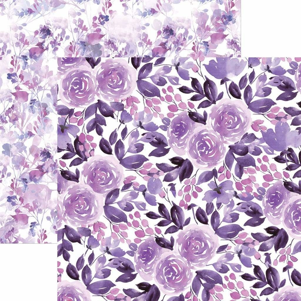 PAPER HOUSE PRODUCTIONS PAPER HOUSE PURPLE WATERCOLOR FLORAL 12X12 CARDSTOCK
