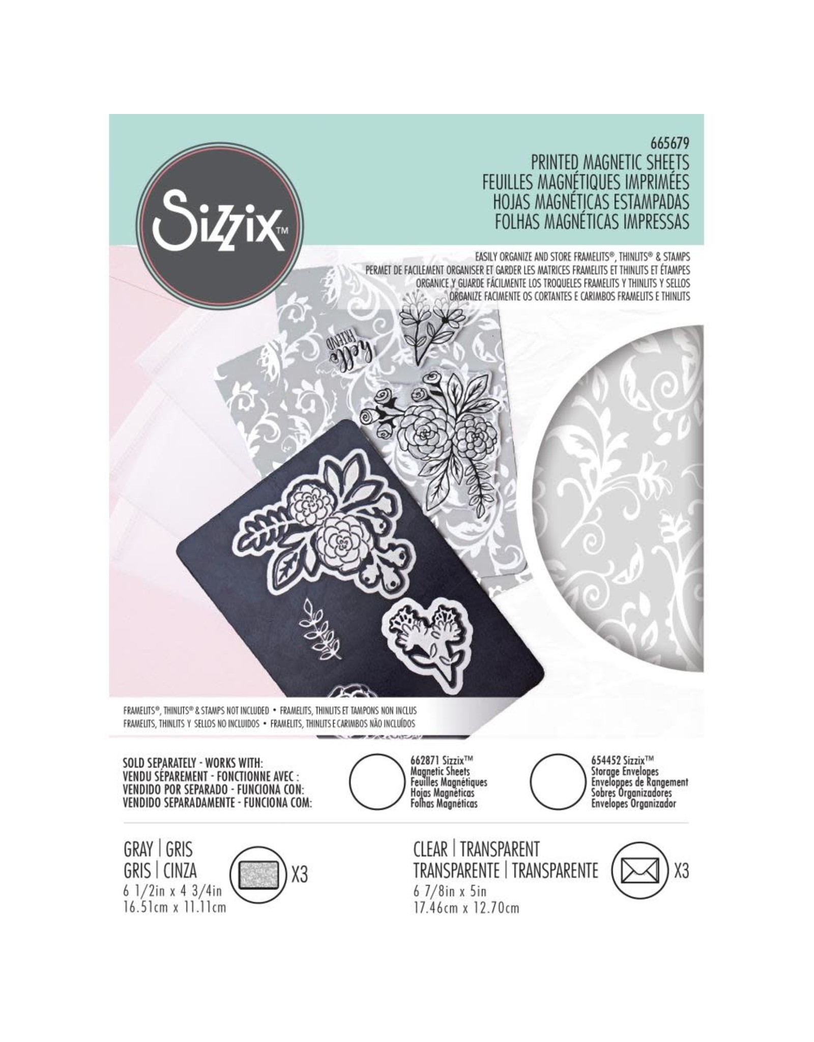 SIZZIX SIZZIX PRINTED MAGNETIC SHEETS WITH ENVELOPES 4.375x6.5  3/PK