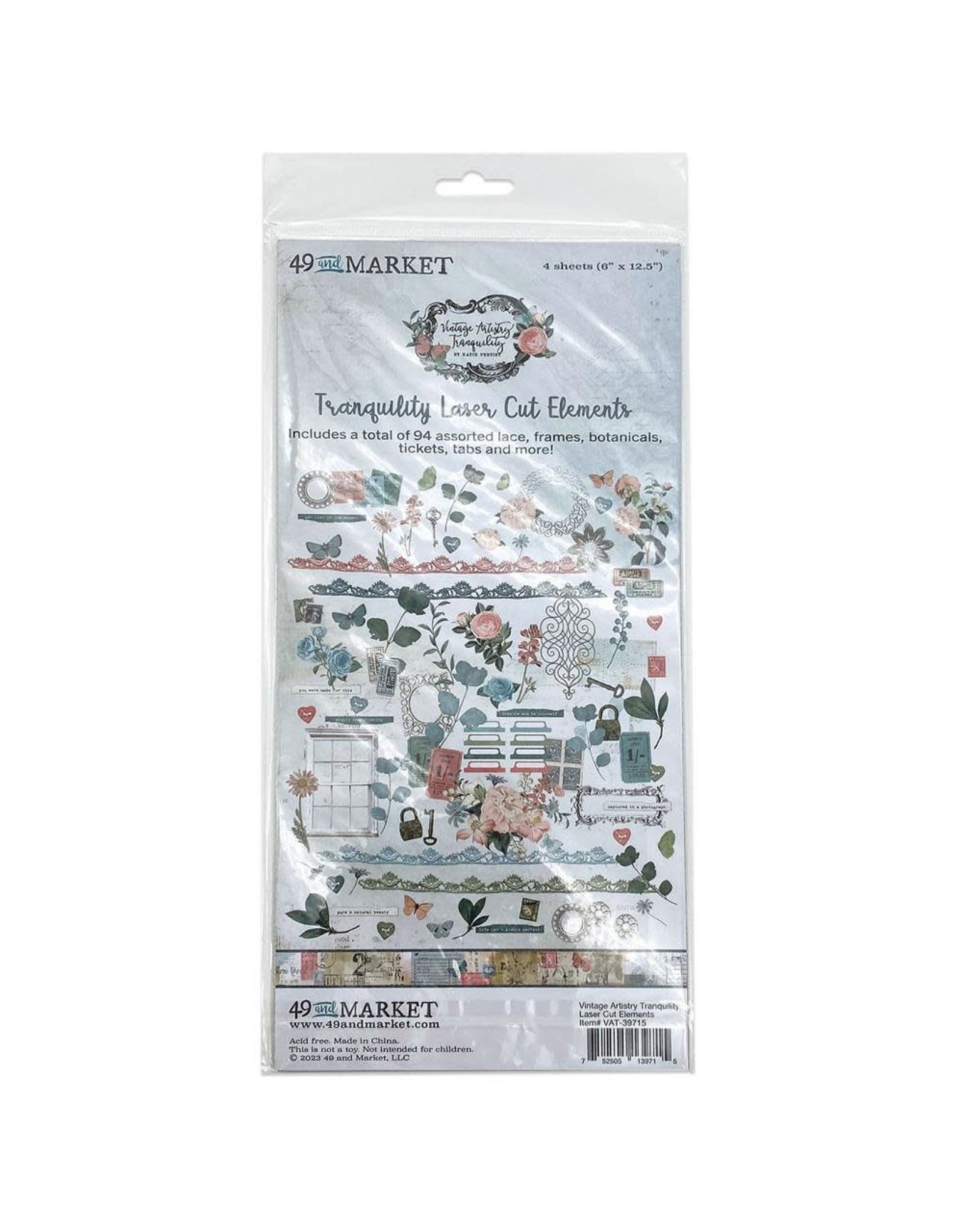 49 AND MARKET 49 AND MARKET VINTAGE ARTISTRY TRANQUILITY 6x12 LASER CUT ELEMENTS  94/PK
