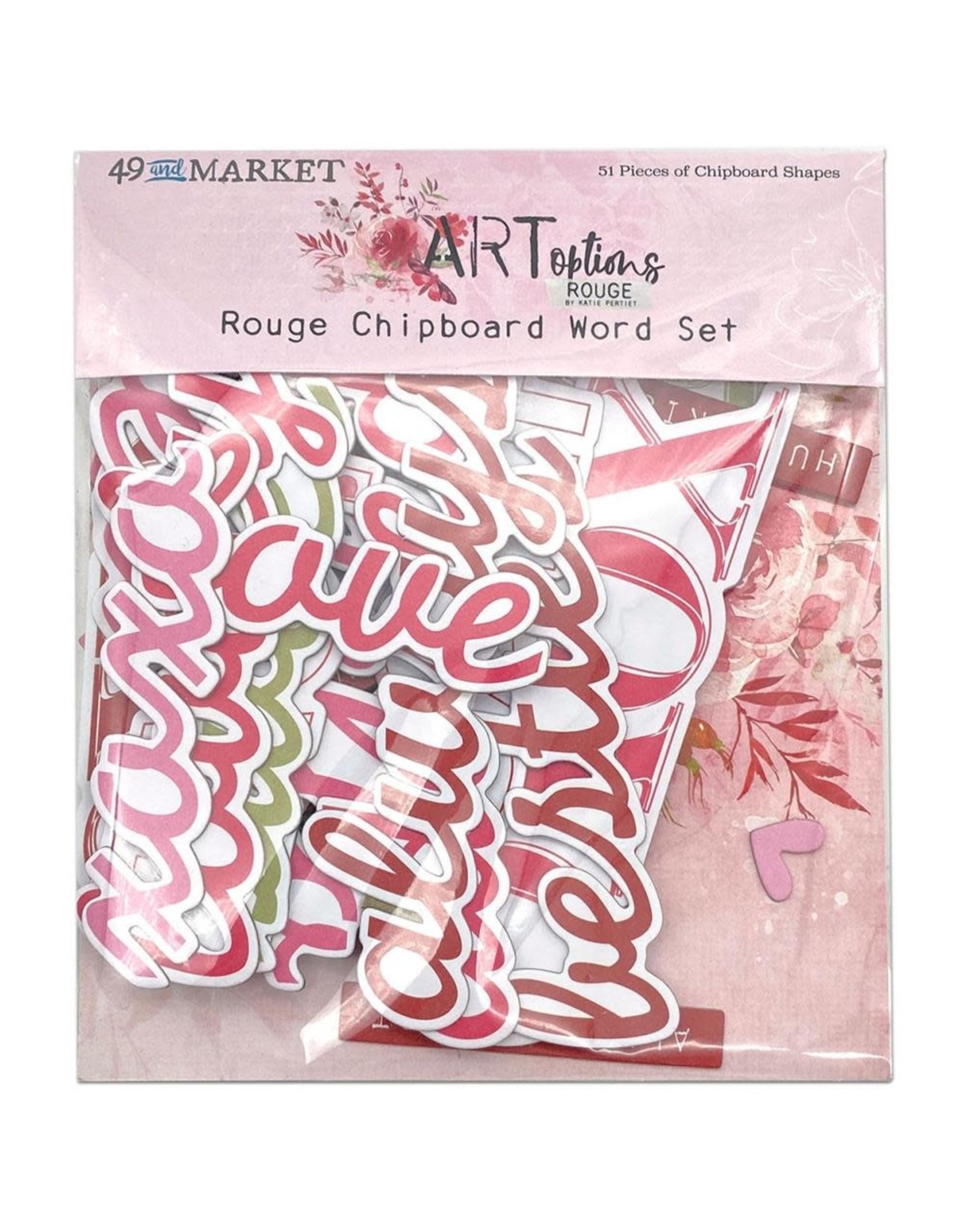 49 AND MARKET 49 AND MARKET ARTOPTIONS ROUGE CHIPBOARD WORD SET 51 PIECES