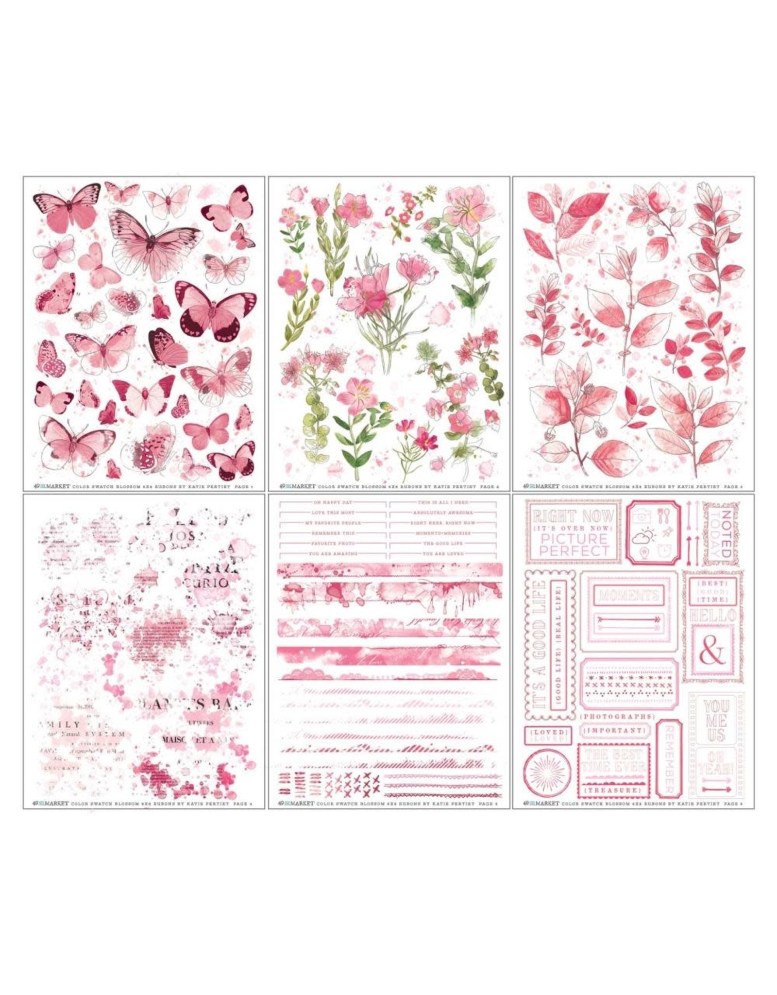 49 AND MARKET 49 AND MARKET COLOR SWATCH BLOSSOM 6x8 RUB-ON TRANSFER SET 6/PK