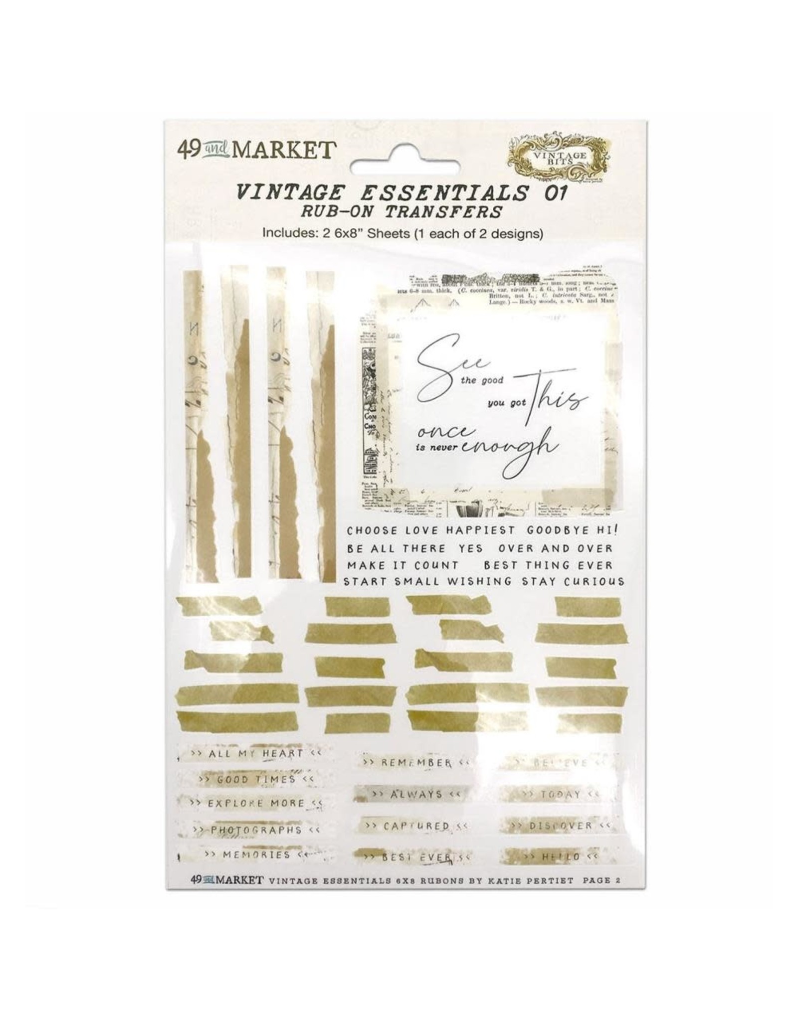 49 AND MARKET 49 AND MARKET VINTAGE BITS ESSENTIAL 01 6x8 RUB-ON TRANSFERS 2/PK