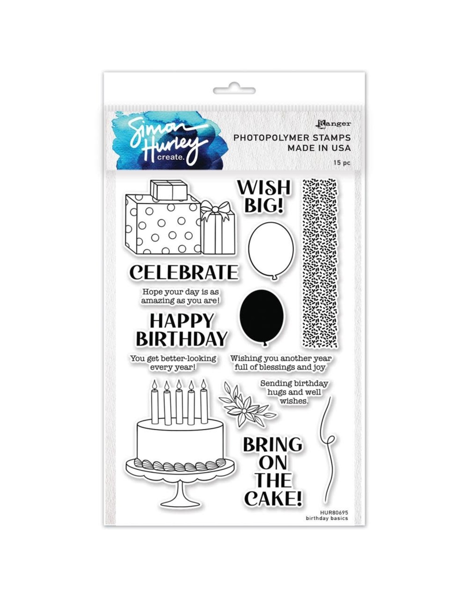 RANGER RANGER SIMON HURLEY CREATE BIRTHDAY BASICS 6x9 CLEAR STAMP SET