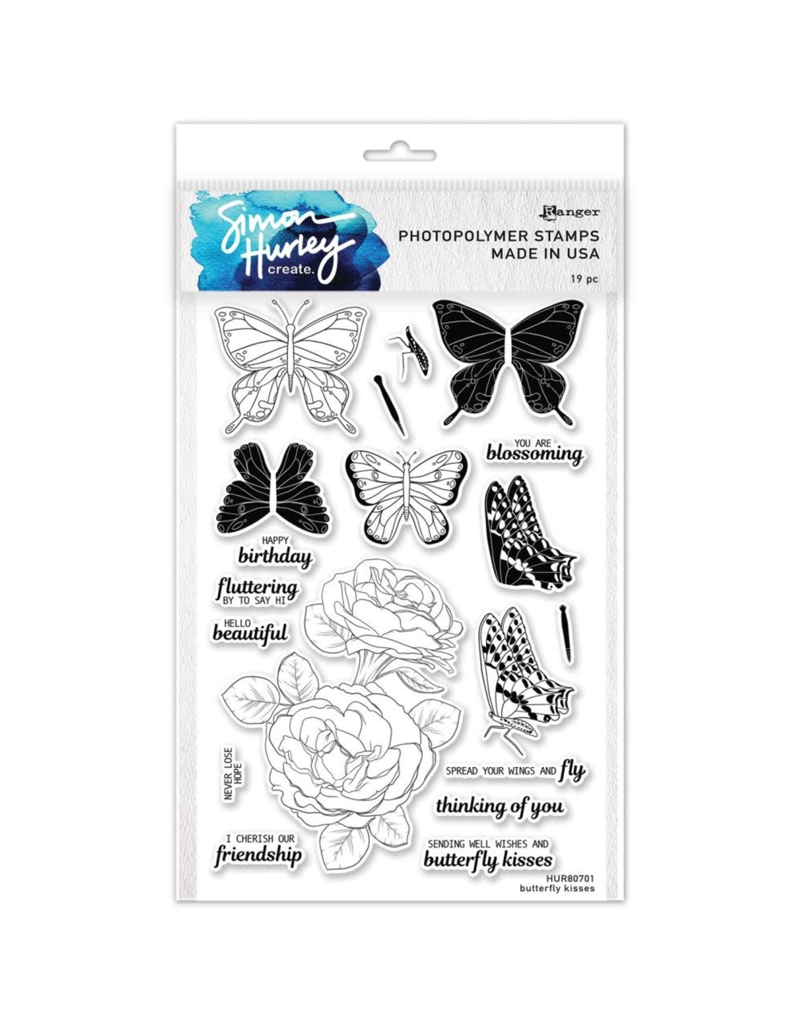 RANGER RANGER SIMON HURLEY CREATE BUTTERFLY KISSES 6x9 CLEAR STAMP SET